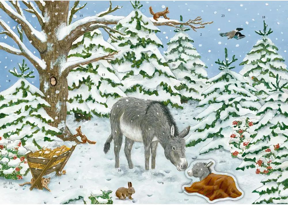 Nálepka adventný kalendár - Osol v zimnom lese