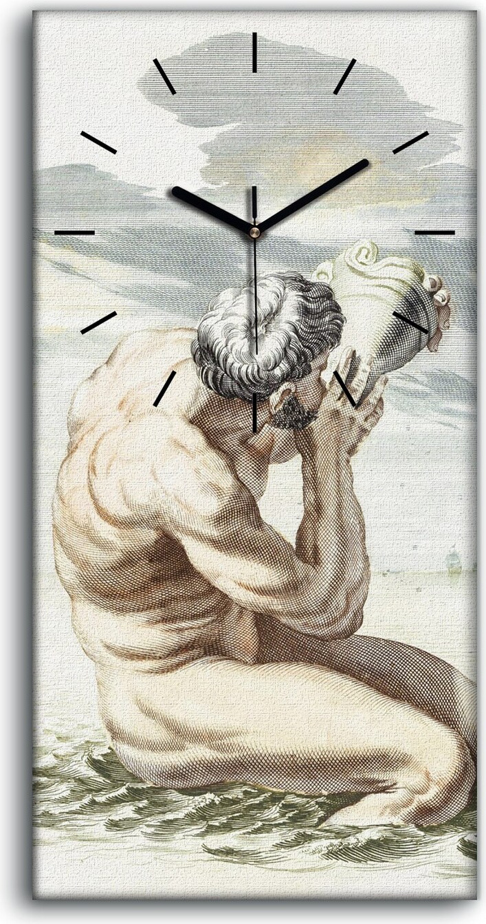 coloray Wanduhr Bürouhr Leinwand Bild 30x60 Zeichnung Antiker See Mann Seemuscheln Kunst - schwarze Hände zcv-515123-30x60-c