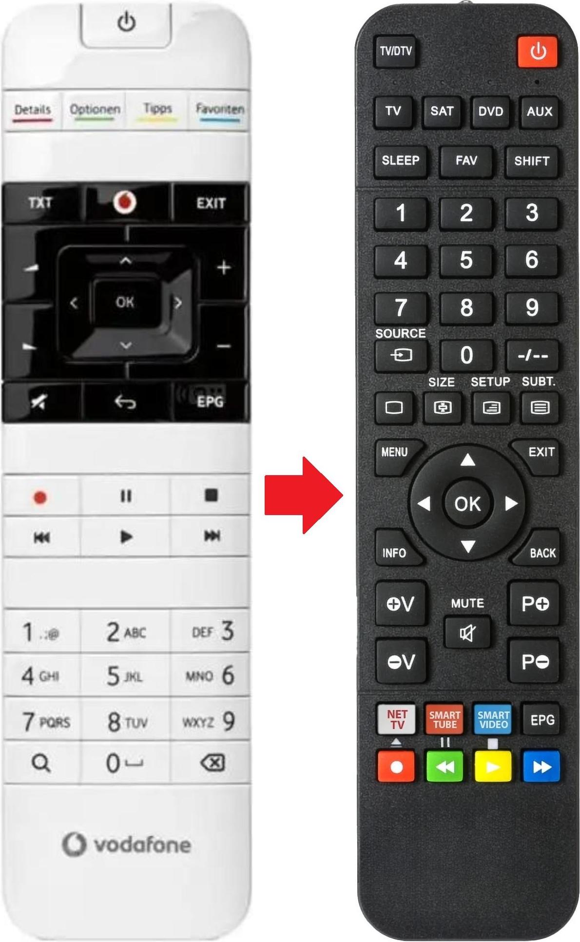 ARKAIA Fernbedienung passend für VODAFONE TV-CENTER-1000 | TVCENTER TV-CENTER-1000 | TVCENTER | TVCENTER1000