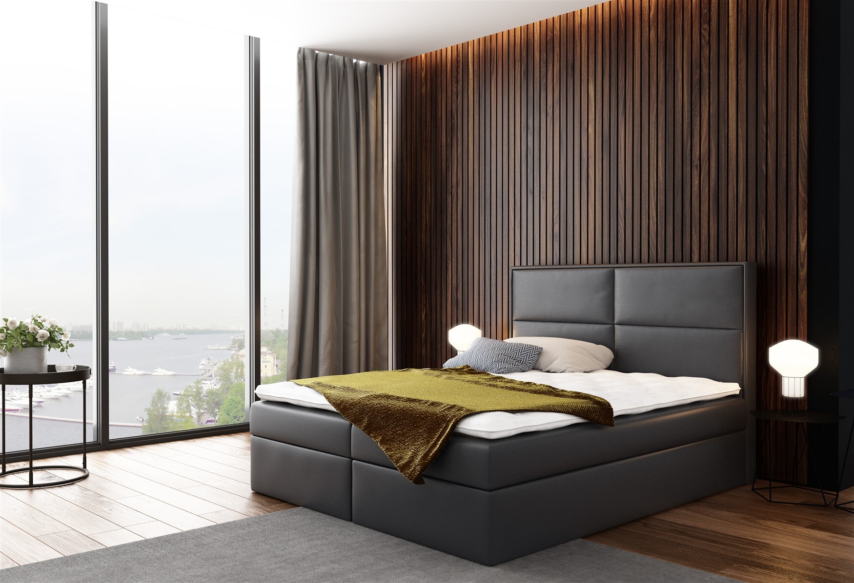 Boxspringbett Bett DERBI Kunstl.. Anthrazit 160x200cm inkl.Bettkasten