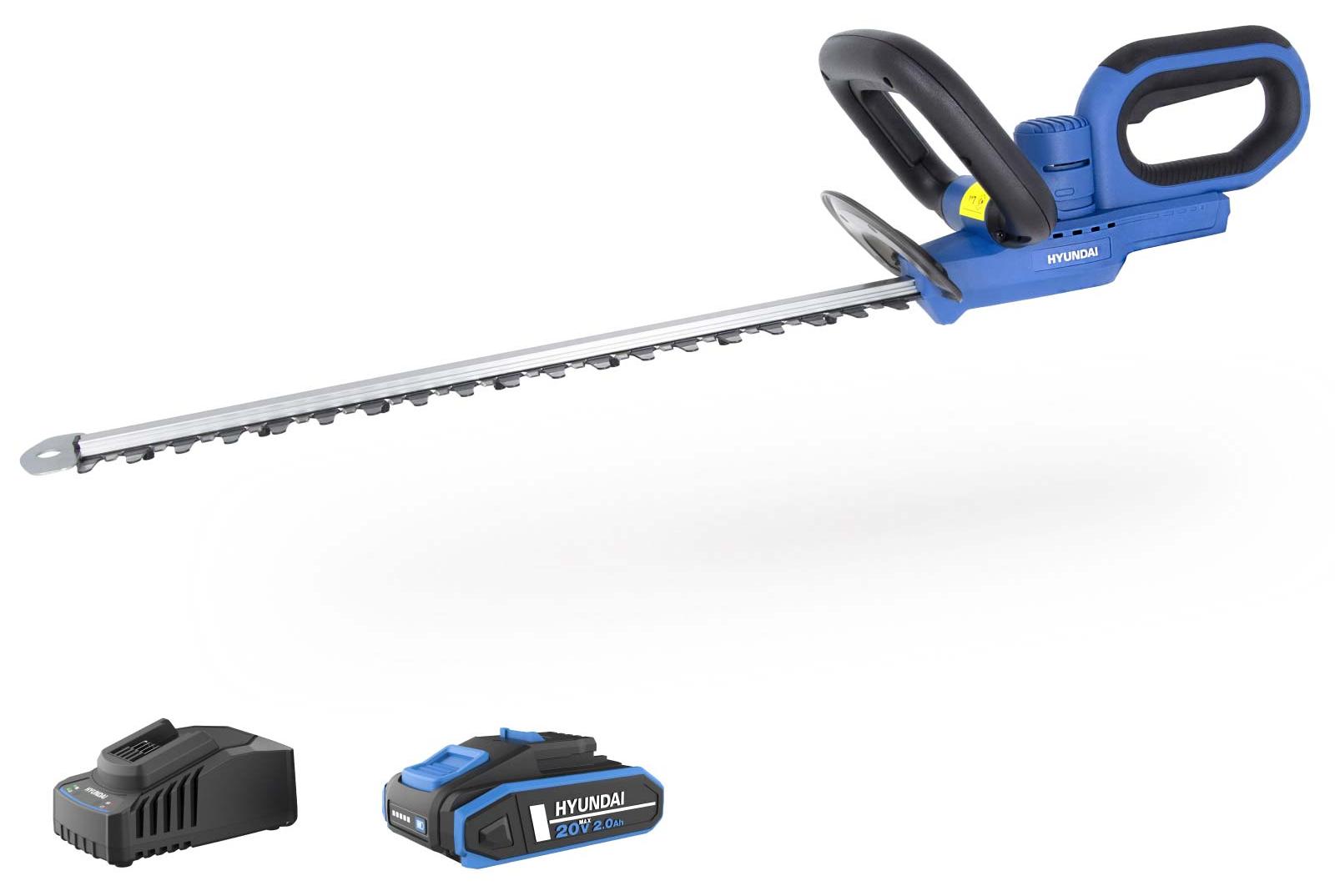 HYUNDAI 20V Akku-Heckenschere – 51 cm Schnittlänge, 20 mm Schnittstärke & lasergeschnittene Doppelklingen – inkl. 2-Ah-Akku und Ladegerät HT2051LI-2A1