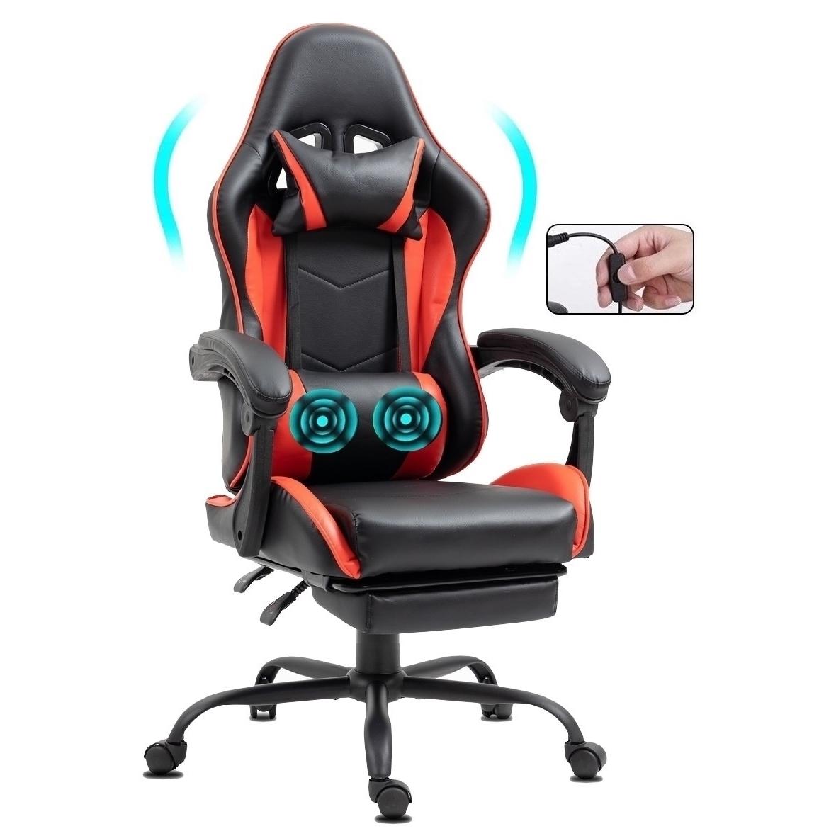 Delman Kancelárske kreslo Herné kreslo Masážne herné kreslo Ergonomické hráčske kreslo s opierkou na nohy Opierka hlavy Herné kreslo Otočné kreslo 02-0042 Red