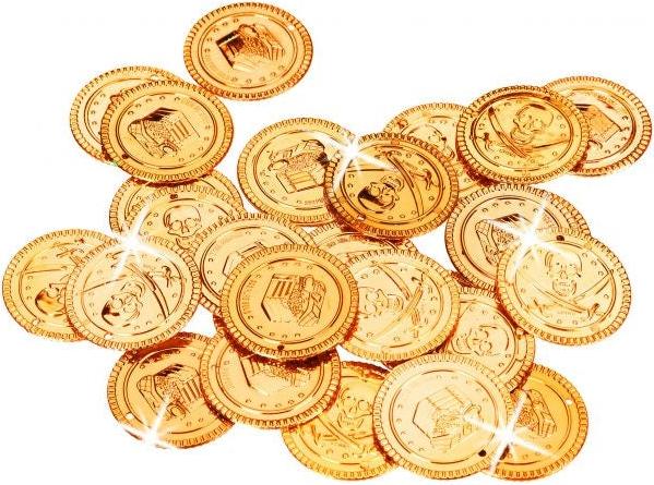 B2X 288 realistische Gold Piratenmünzen mit Schatztruhenmotiven für Party