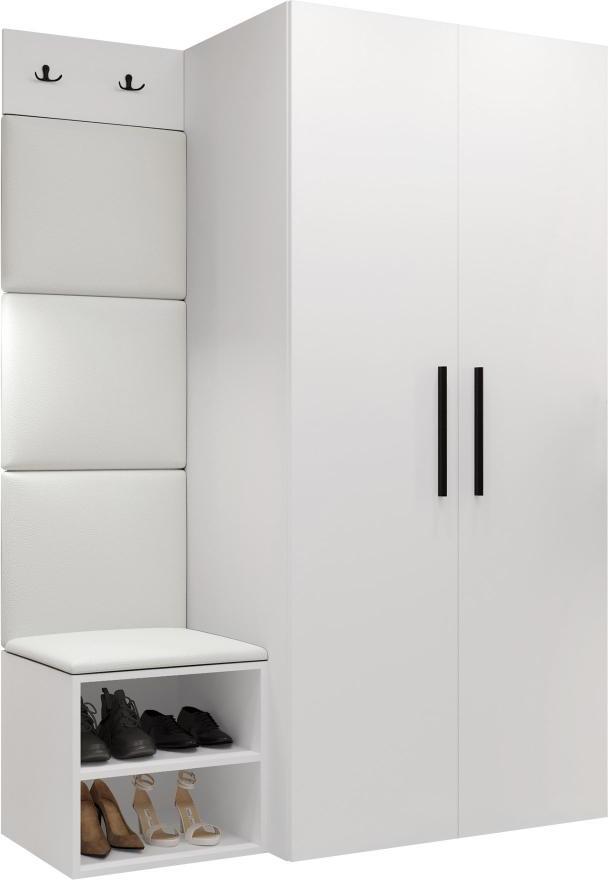 MIRJAN24 Garderoben-Set Medi IV, Schuhschrank, Kleiderhakenbrett, 4x Paneel 42x42, 2 Kleiderhaken (Farbe: Weiß, Soft 017)