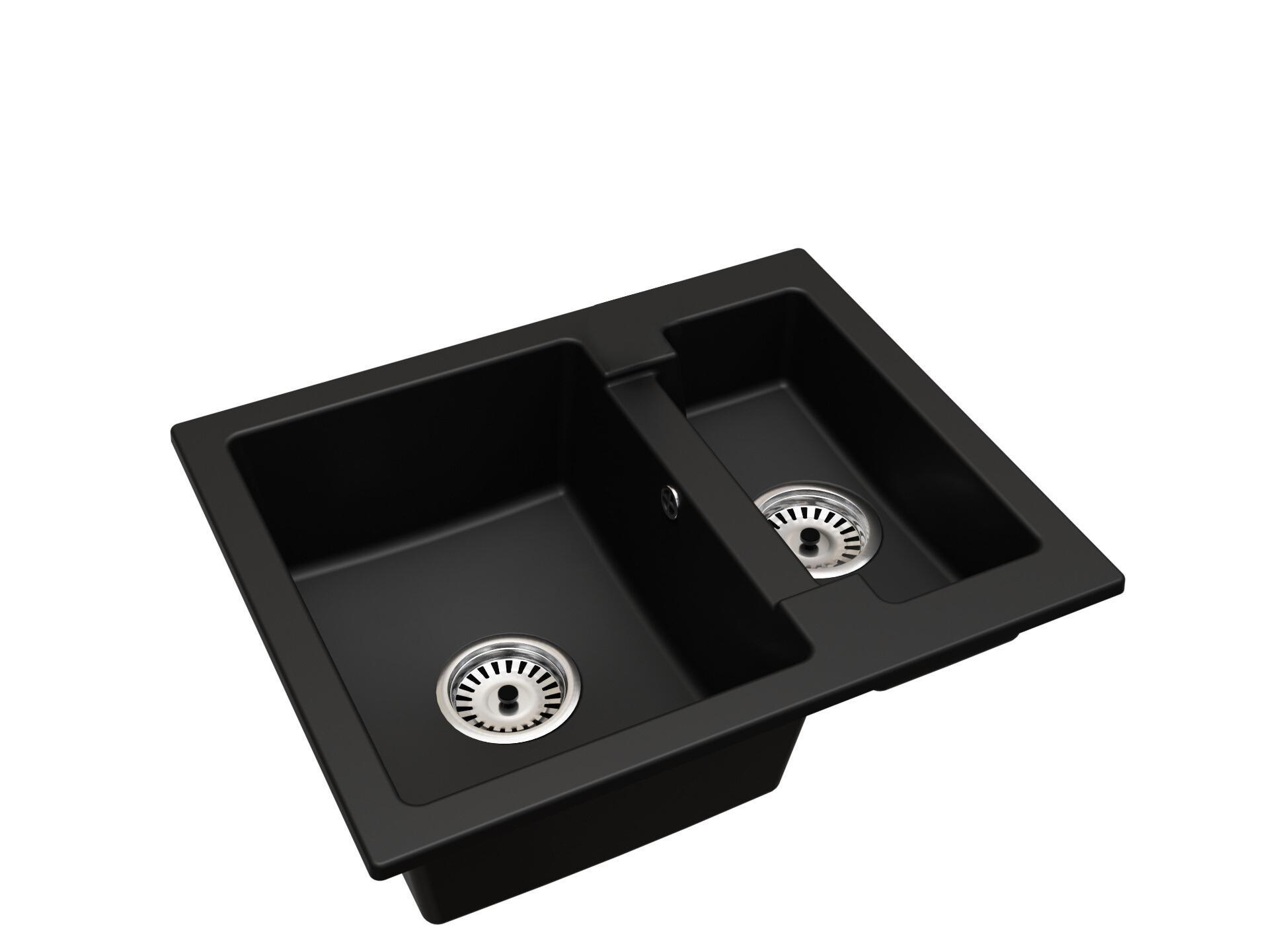 Brado Granitspüle eineinhalb Becken Yogi – Schwarz – mit Chrom-Siphon