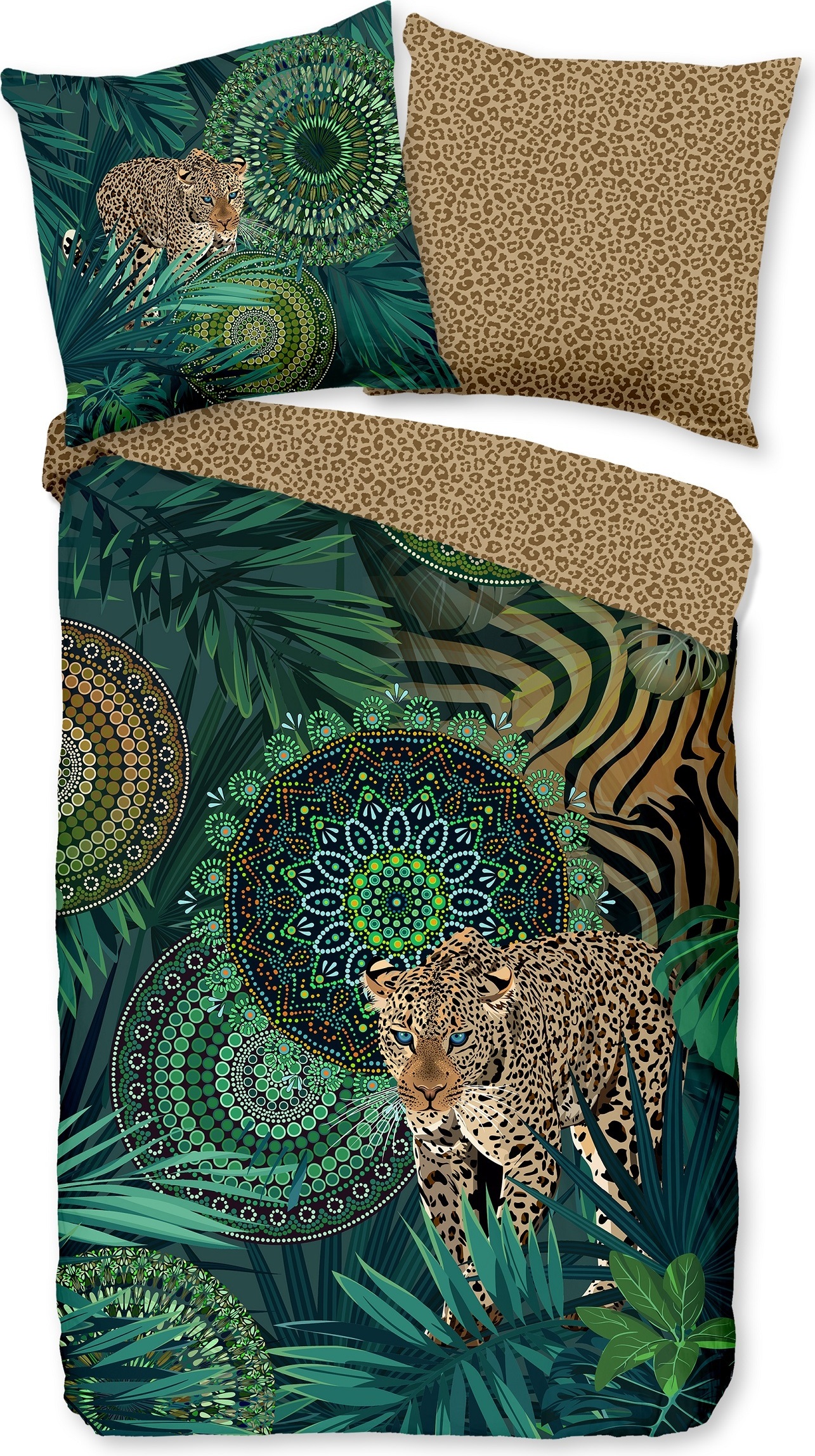 Traumschloss Comfort Flanell Bettwäsche - Imani - Leopard, Dschungel mit Mandalas 135 x 200 cm Leopard Dschungel mit Mandalas 5548