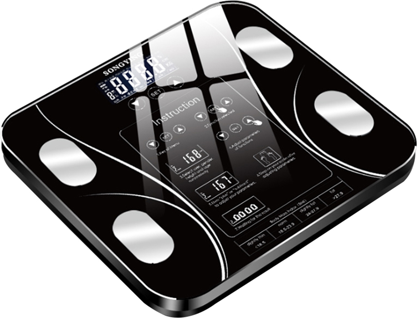 Douself Songying Smart Home Waage, kleine Fettwaage, 290 x 260 mm, schwarz, wiederaufladbares Modell