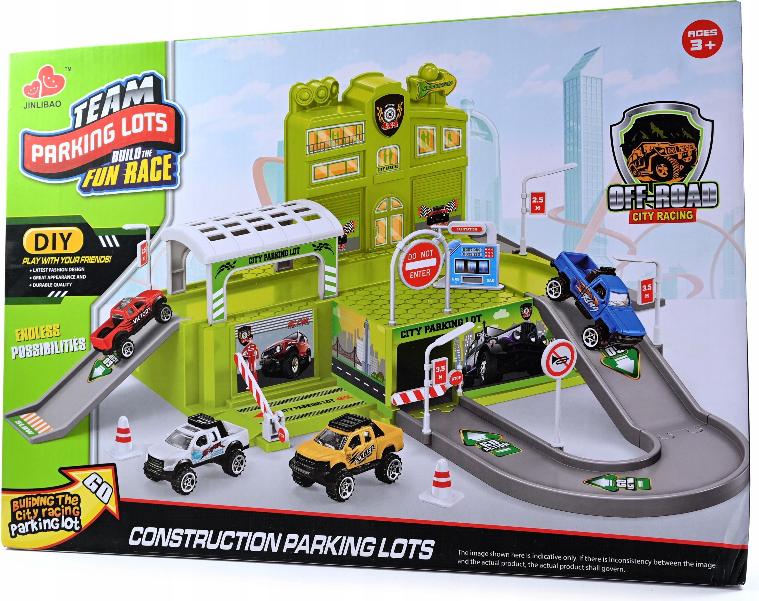 Midex Parkgarage Spielzeug 2 Ebenen Parkhaus mit 4 Autos Rennbahn Autogarage Kinder