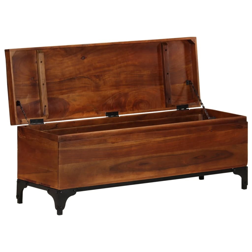 Set Di 2 Cassapanche In Legno Massello Di Acacia, Color Marrone, Con Finitura Spazzolata Bianca, Contenitori Portaoggetti Con Maniglie Laterali, Uso Anche Come Tavolini - 3
