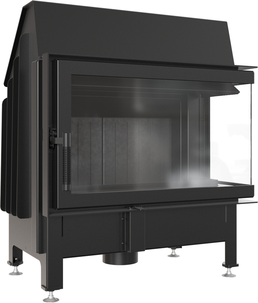 Oceľový krb Zibi 12 pravostranné 11 kW Ø 180 Čierny termotec so zatváraním dverí