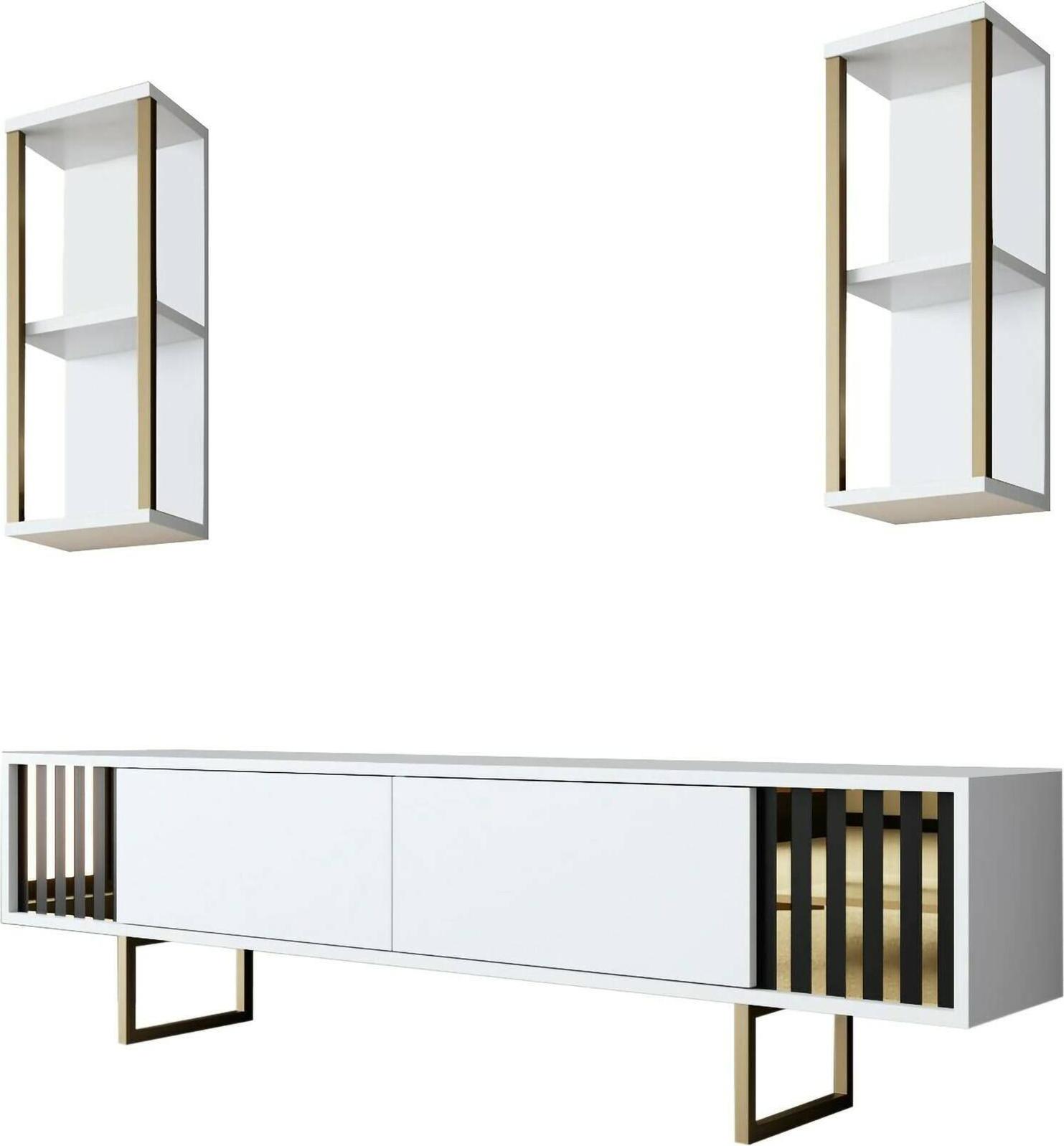 Dmora TV-Schrank Eunomia, Weiß, 180x30x48, 5 Fächer, 6 Einheiten