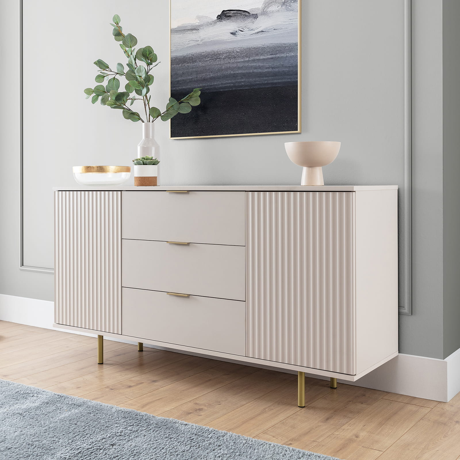 VENETI Breite Kommode STELLA - Kaschmir / Gold 012-10-00081