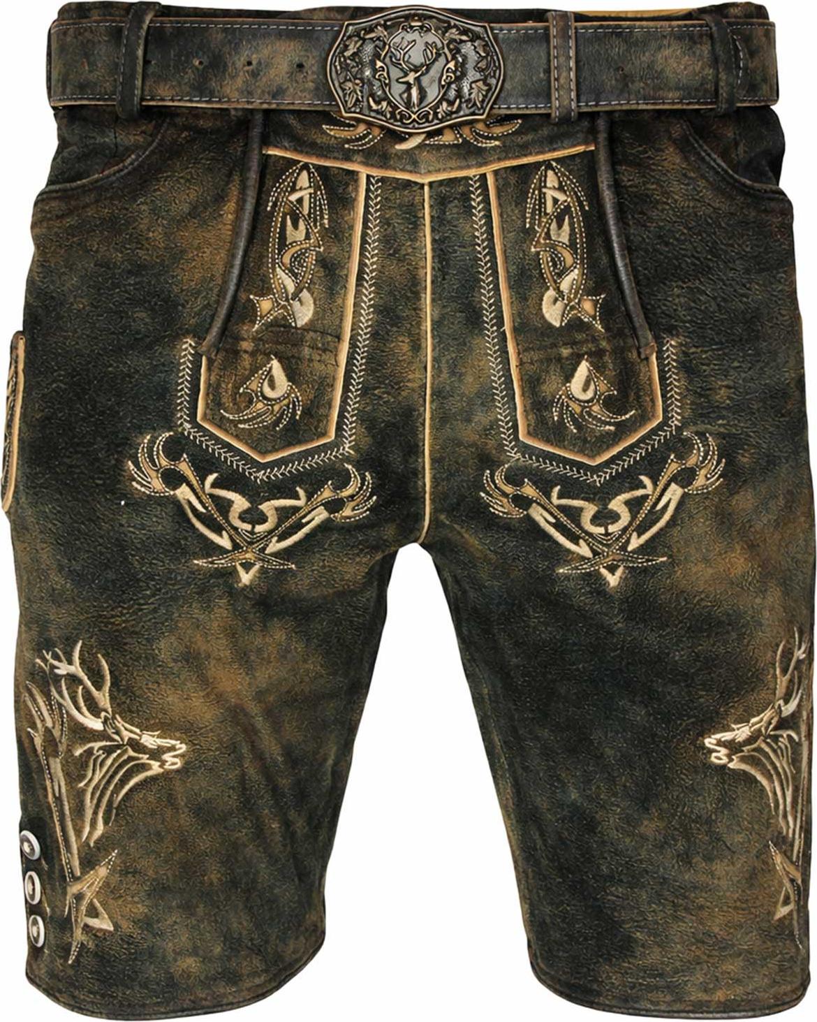 MADDOX Kurze Herren Lederhose "Felixsee" mit Gürtel | Antik H. Schiefer Größe: 48 Felixsee-Antik H-Schiefer