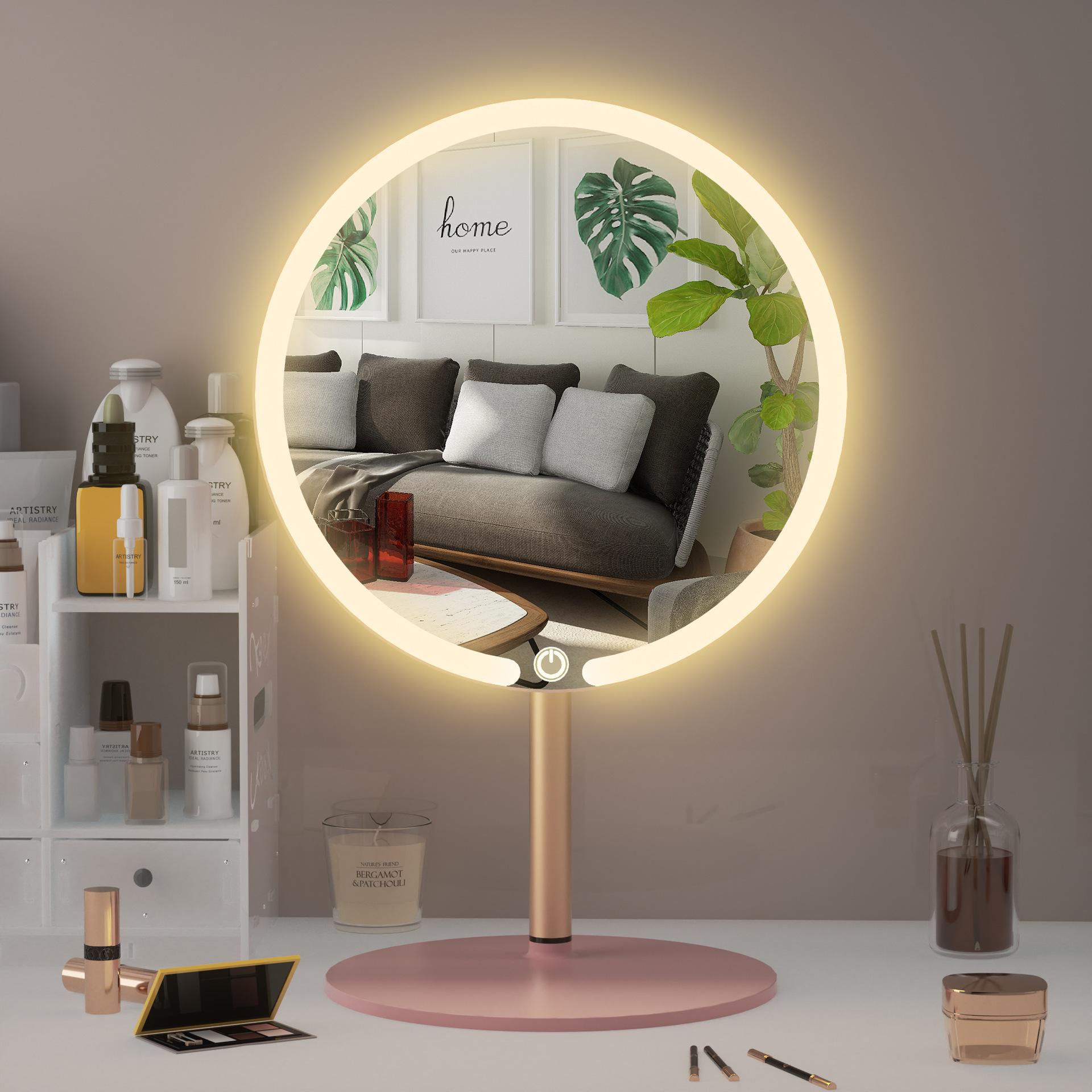Exlene 4K HD runder LED-Schminkspiegel mit Beleuchtung Französischer Kosmetikspiegel Tischspiegel für das Badezimmer Großer Leuchtspiegel Haushaltsspiegel