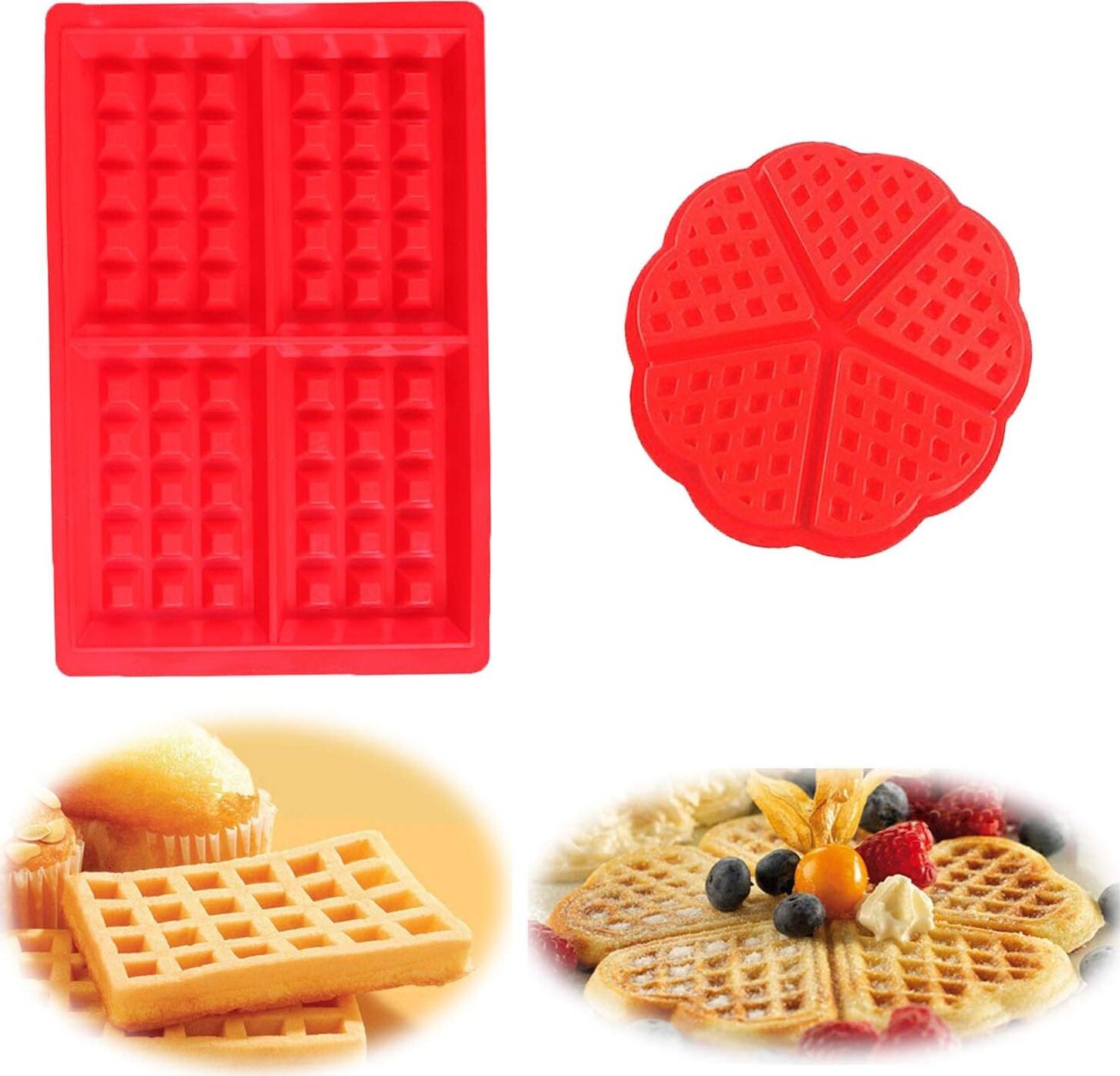 Mmgoqqt Silikon Waffelform Backform, 2 Stück Waffelkuchenform, Kuchenform, Eiswürfelform, Brotform, Backformen Geeignet für Spülmaschine, Backofen, Mikrowelle, Kühlschrank Kau-XXT-LA-250423-57