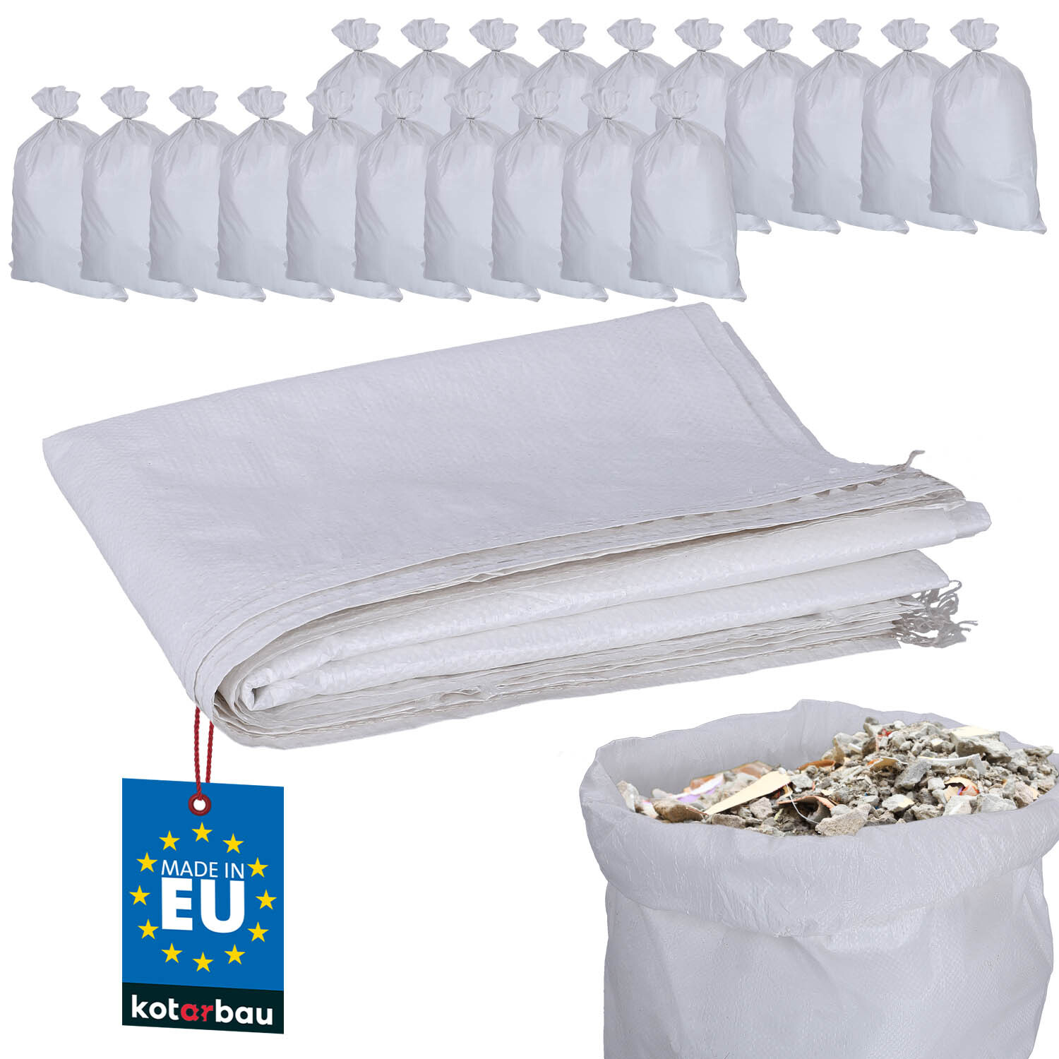 KOTARBAU® 20er Set PP Gewebesäcke 60x105cm 50kg Schwerlast-Gewebesack Weiß