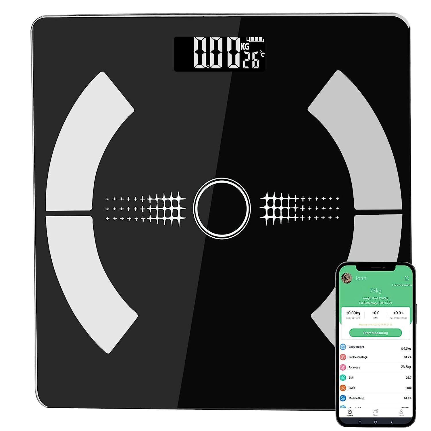 bedee Körperfettwaage, Waage, Körperwaage, LCD Digitale Personenwaage mit APP, Bluetooth Körperwaage für iOS & Android Digital Körperanalysewaage Waage BMI