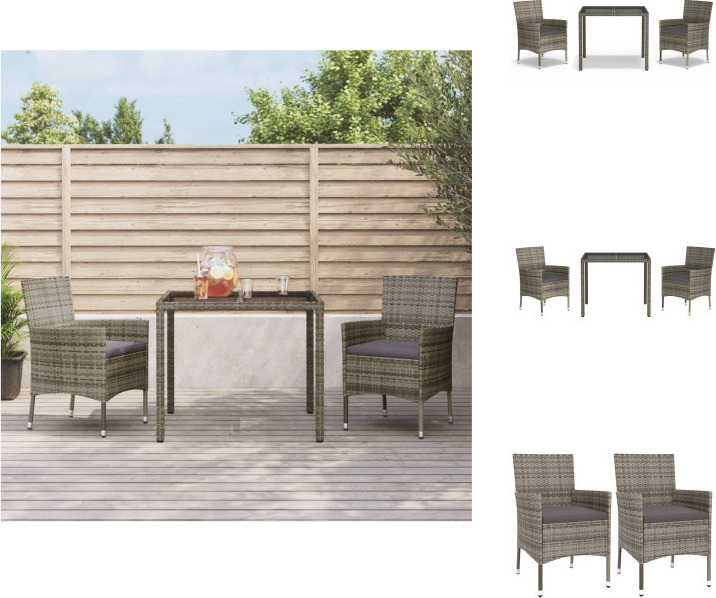 vidaXL 3-dielny záhradný jedálenský set s vankúšmi sivý polyratan - Záhradný nábytok sety