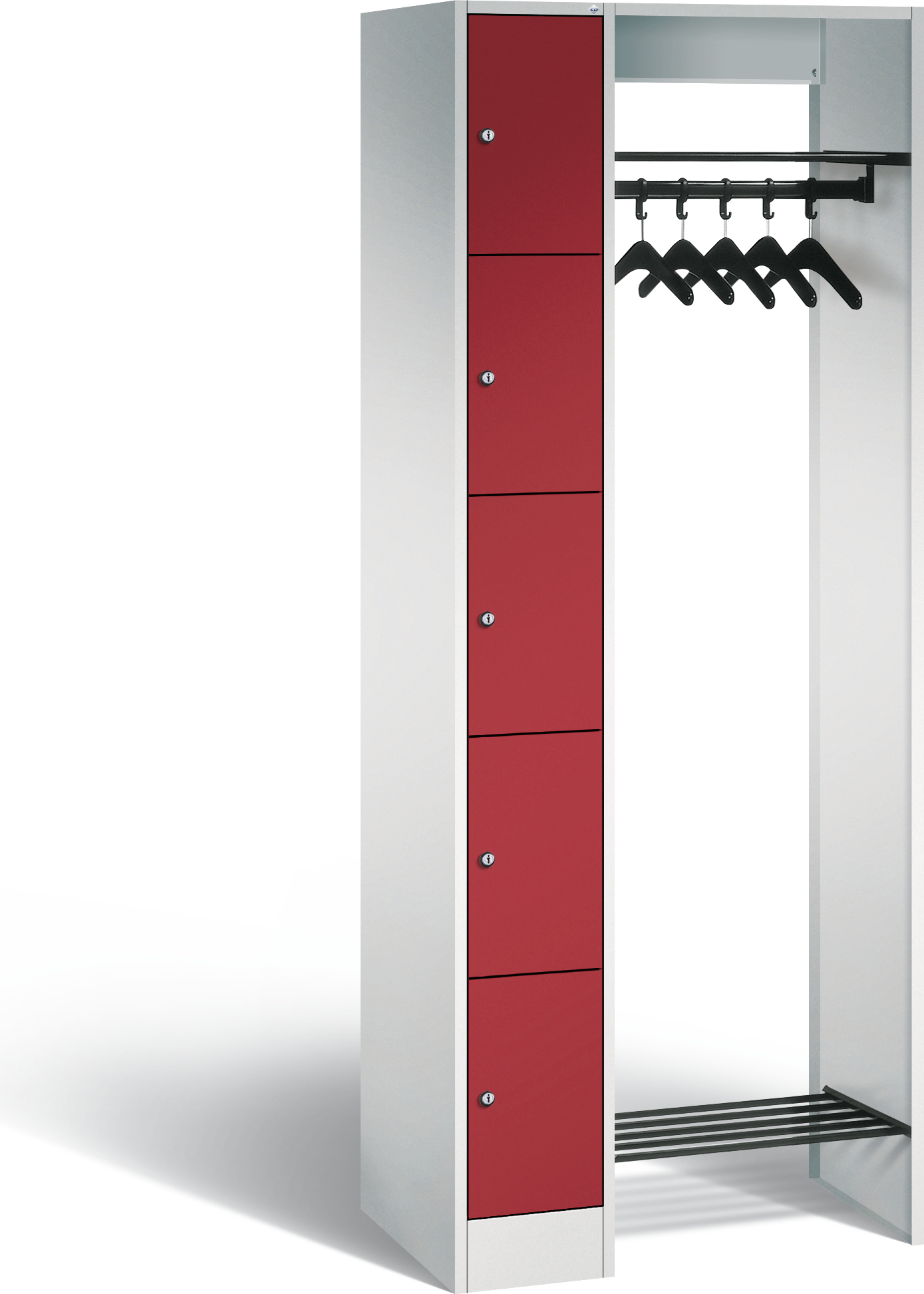 CP Garderobe mit Schließfächern lichtgrau, rubinrot 80700-00 S10007, 5 Schließfächer 74,0 x 48,0 x 195,0 cm 80700-00|S10007