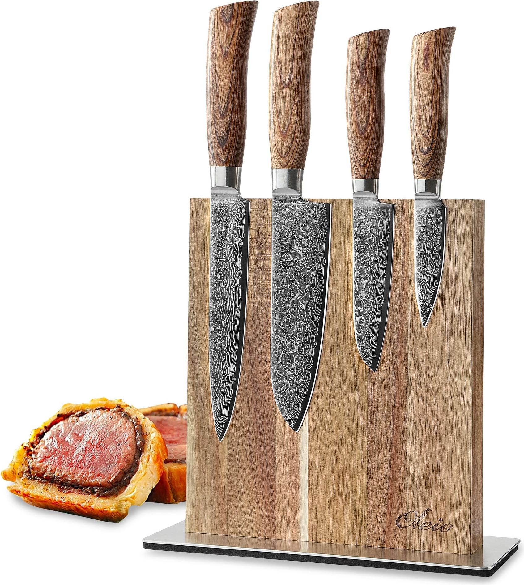 Wakoli Edib Pro 4er Damastmesserset I Holzbox I 8-17cm Klinge I mit Messerblock