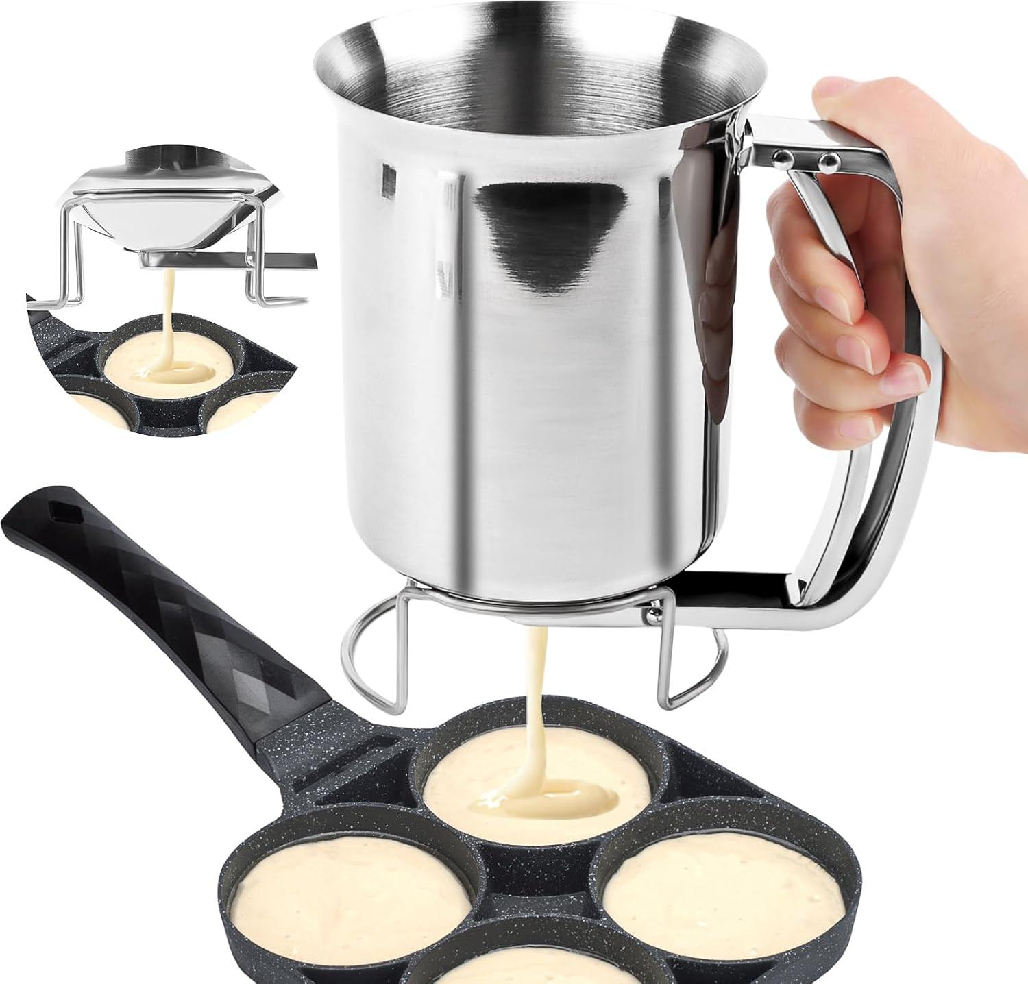 snq Teigportionierer 680ml, Edelstahl Teigspender, Pancake Portionierer mit St?nder, Pfannkuchenteigspender Portionierer Teig Kuchen Teigspender, Manuell Teigdosierer Teig Spender f¹r Pfannkuchendesserts ZJL-READ-03393
