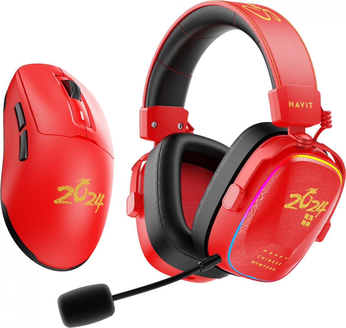 Havit H2039BG (limitovaná edícia), káblové a bezdrôtové, herné, 20 - 20000 Hz, 341 g, slúchadlá, čierne, červené