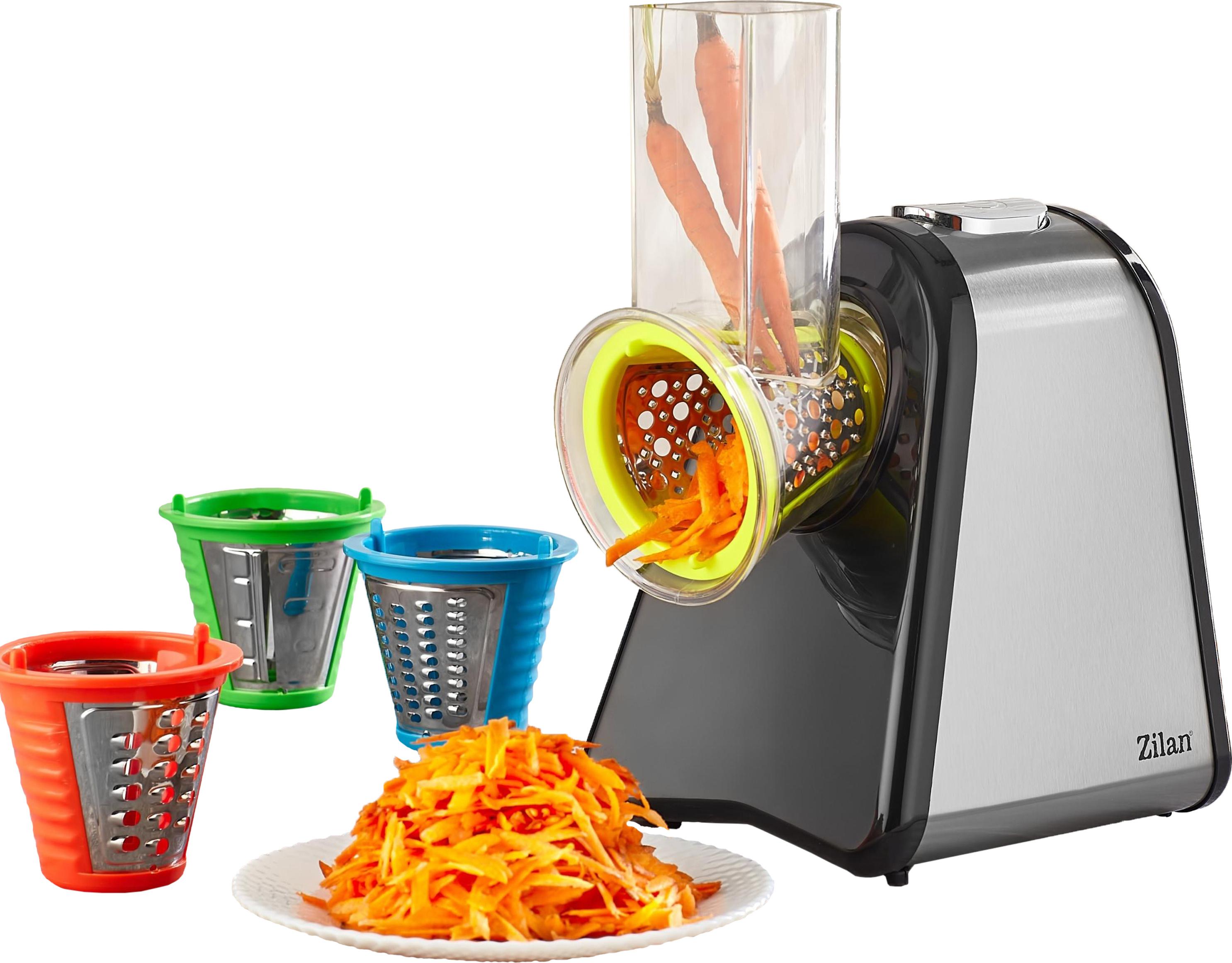 Zilan Elektrische Reibe | Elektrischer Gemüsehobel | Spiralschneider | Gemüseschneider | 200 Watt | 4 Aufsätze | ZLN-0498