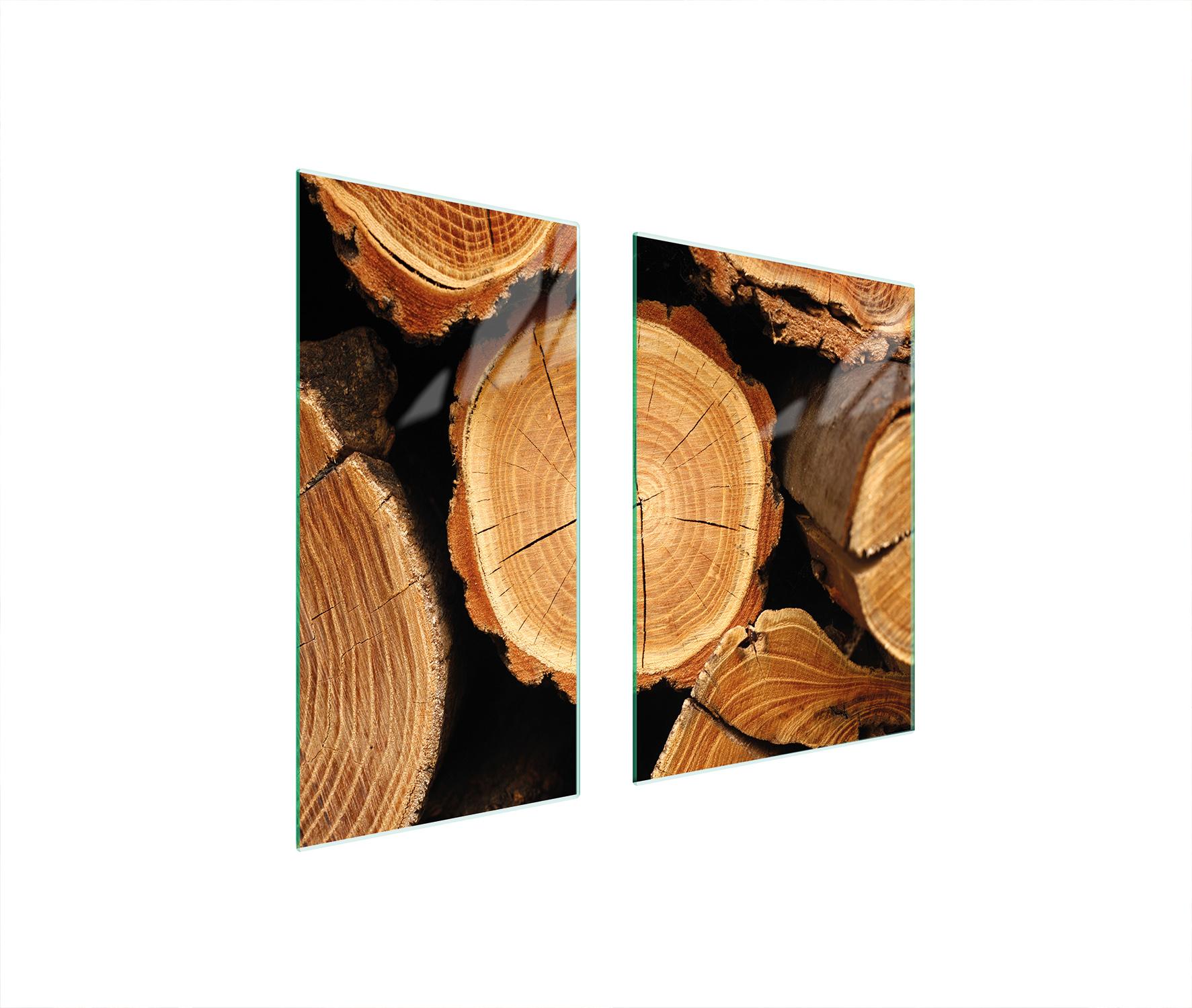 TMK ArtDeko Herdabdeckplatten 2 teilig 75x52 Ceranfeld Abdeckung Glas Schneidebrett Holz Braun