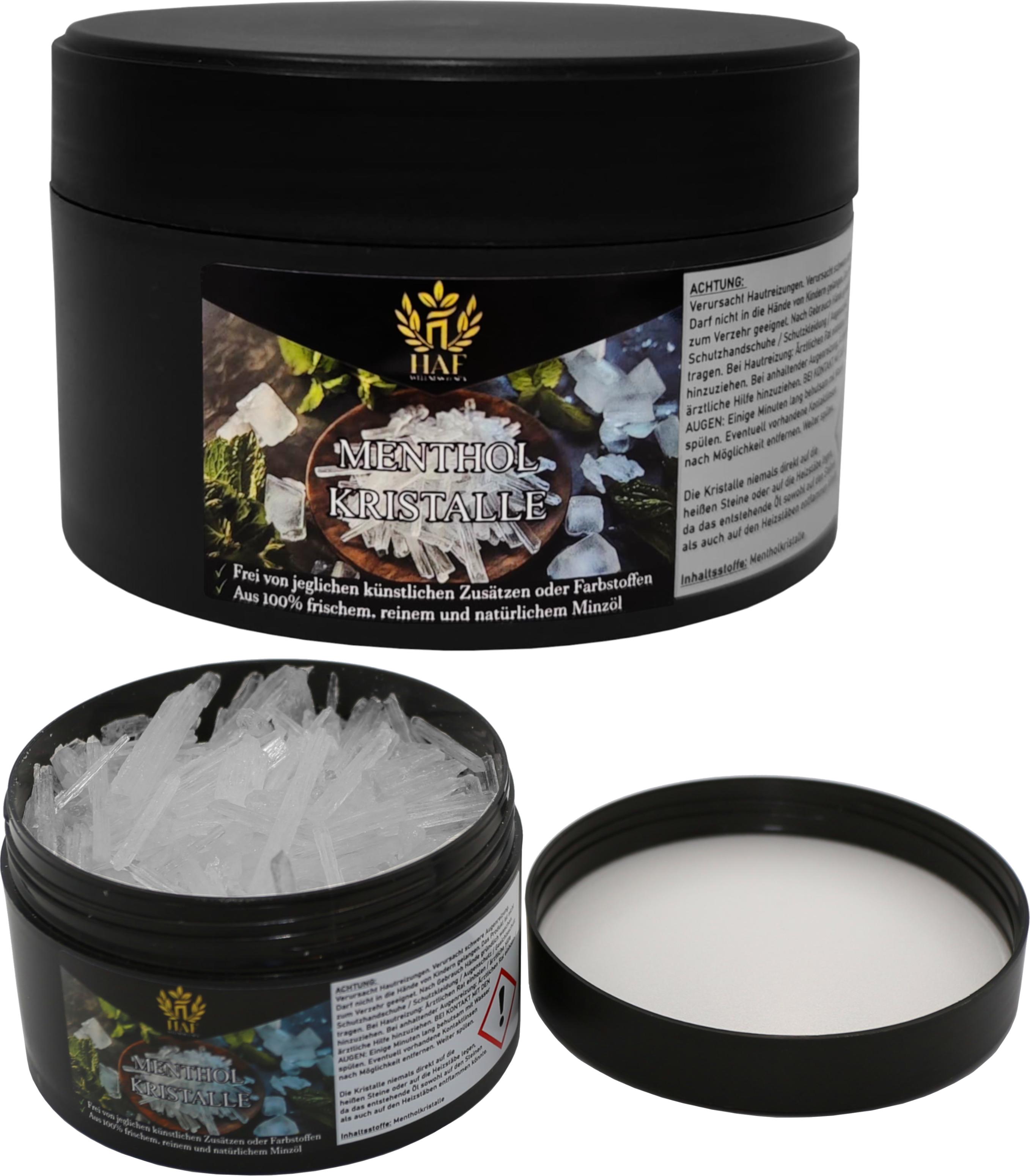 HAF Mentholkristalle 50g in Dose | Saunakristalle aus 100% reinem Minzöl | Befreit die Atemwege | Für intensiven Sauna | Qualität: Germany