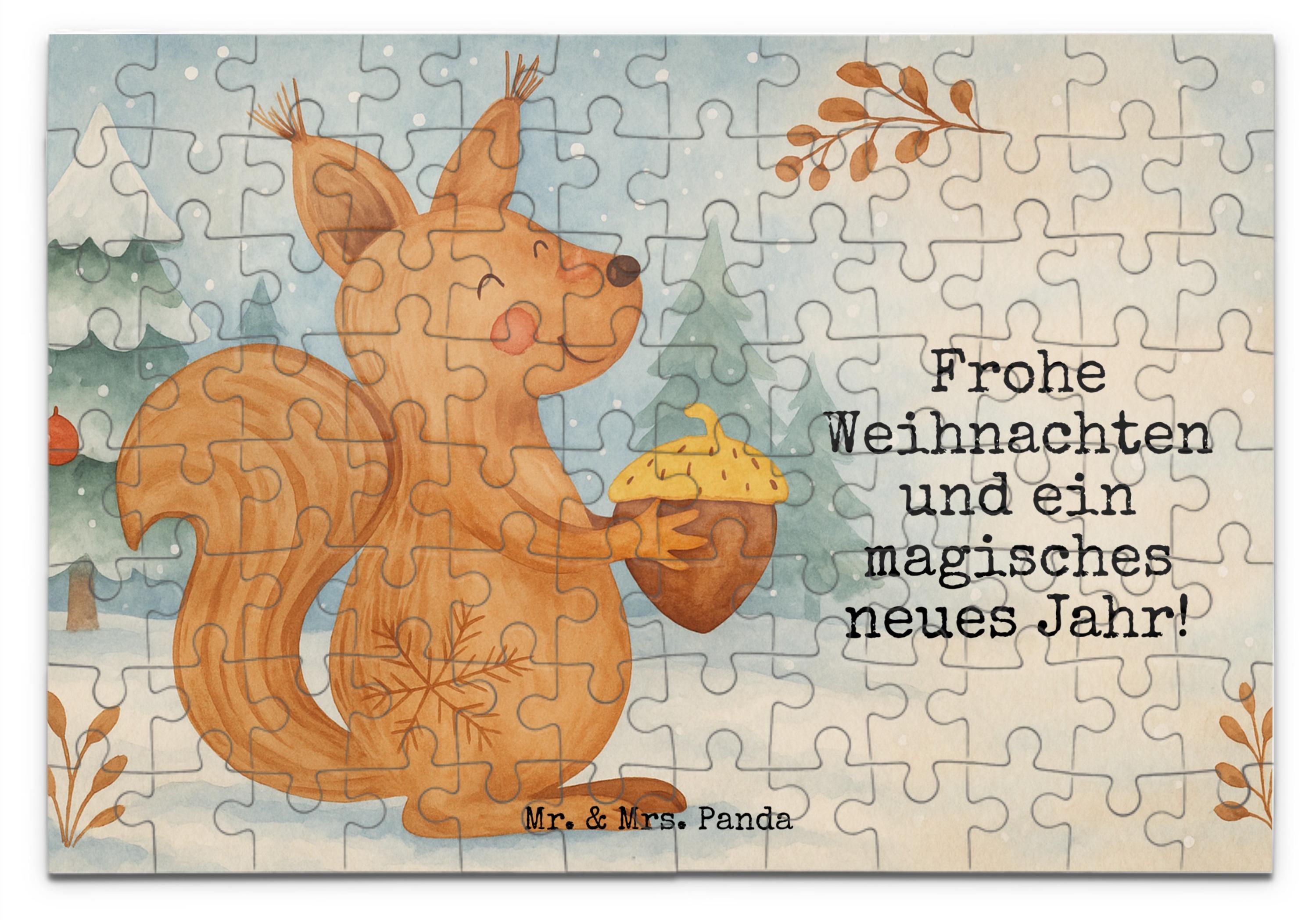 Mr. & Mrs. Panda Puzzle Eichhörnchen Weihnachten Design 96 Teile - Weiß - Geschenk, 2000, 1000, Frohe, 500, Frohes Neues Jahr, Guten Rutsch, Neujahr, 1500, Puzzlespiel PD-1928197-STANDARD