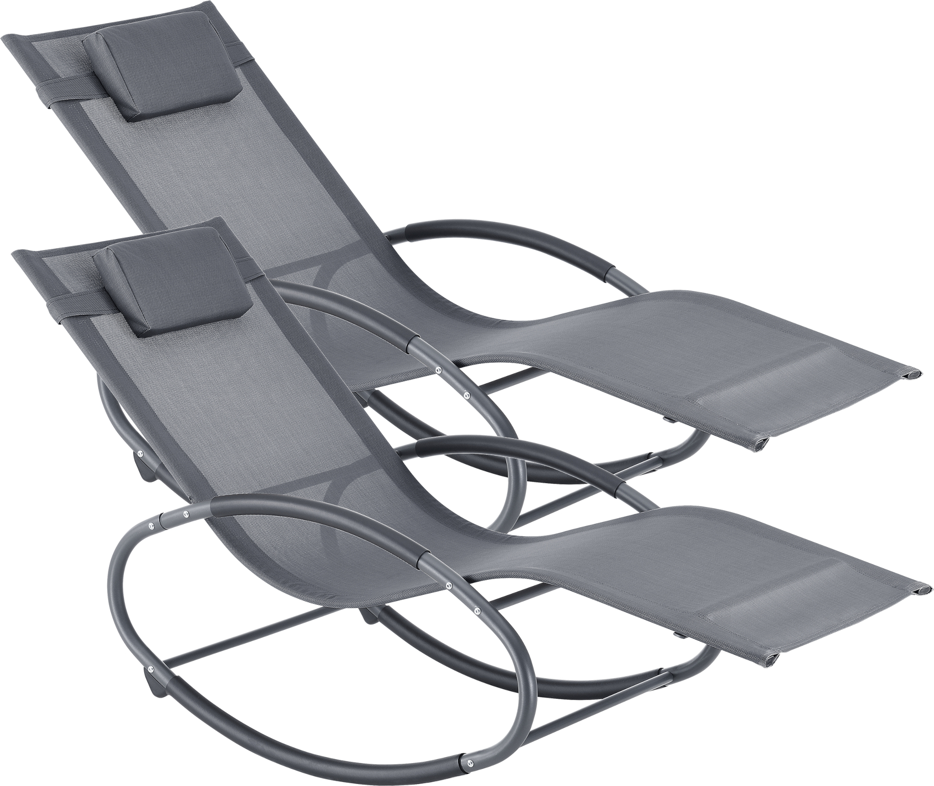 2x Hojdacie lehátko Almaluez 153 x 63 x 80,5 cm Sada 2 lehátok do 120 kg Relaxačné lehátko s opierkou hlavy Sada 2 lehátok tmavo sivá