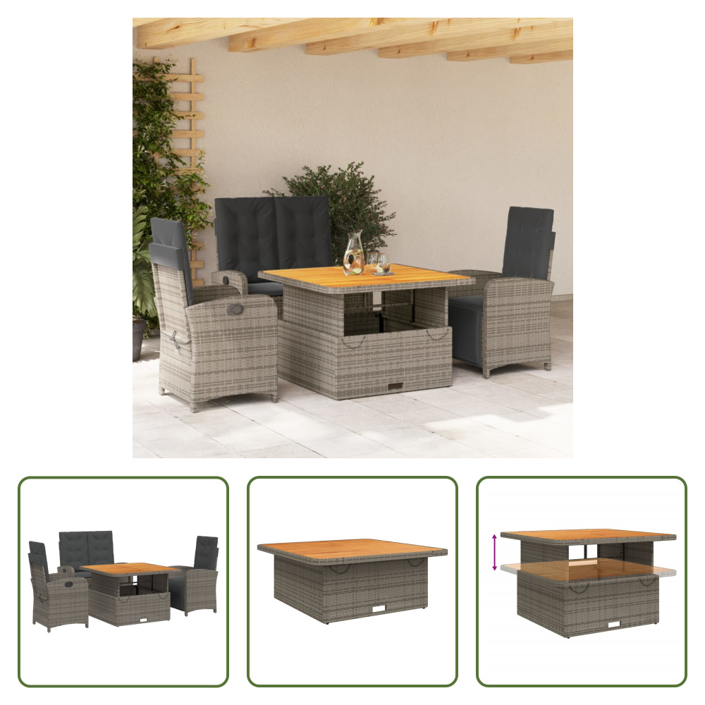 The Living Store 4-dielny záhradný jedálenský set s vankúšmi sivý polyratan