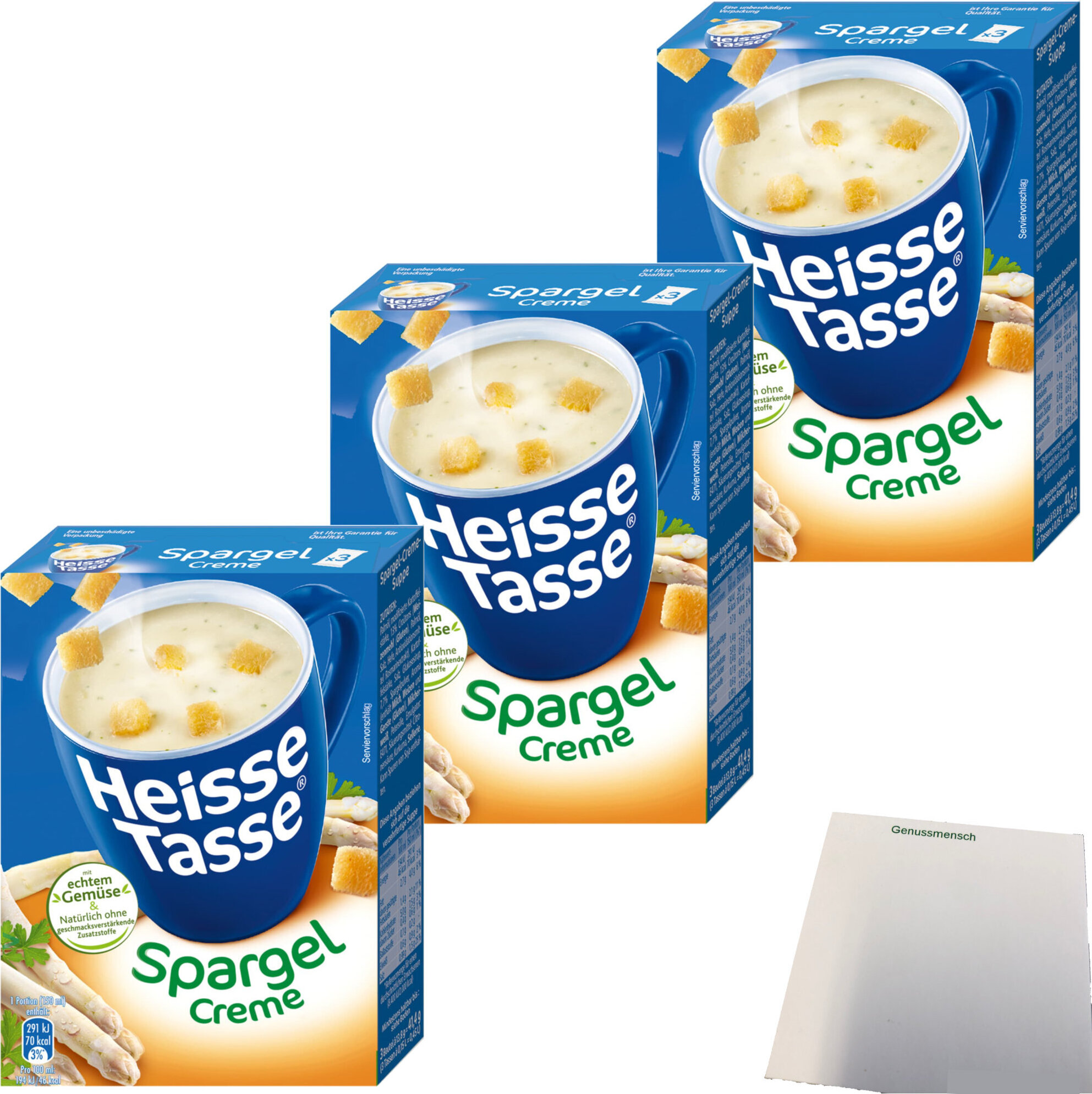 Erasco Heisse Tasse Spargel-Creme 3er Pack (9 Beutel a 13,8g) + usy Block