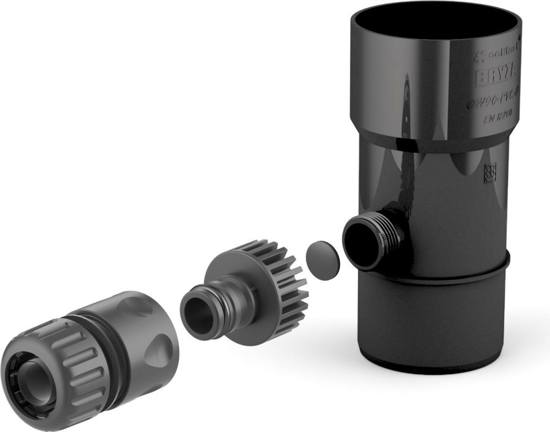 BRYZA Regenwassersammler Ø 90 mm mit 1"-Gewinde, Schwarz RAL 9005