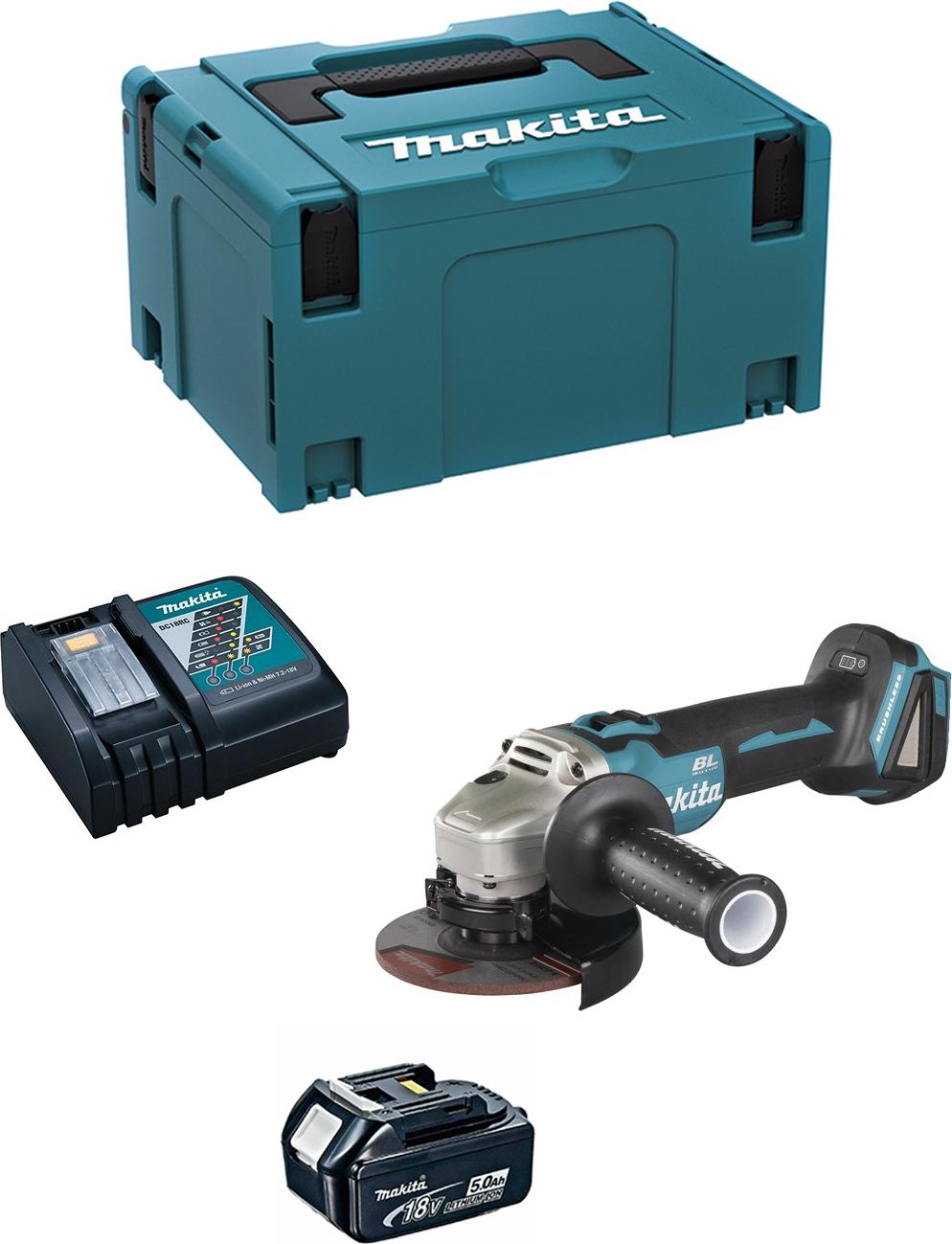 Winkelschleifer MAKITA DGA506RTJ1 (1 x 5,0 Ah + DC18RC + MAKPAC 3)