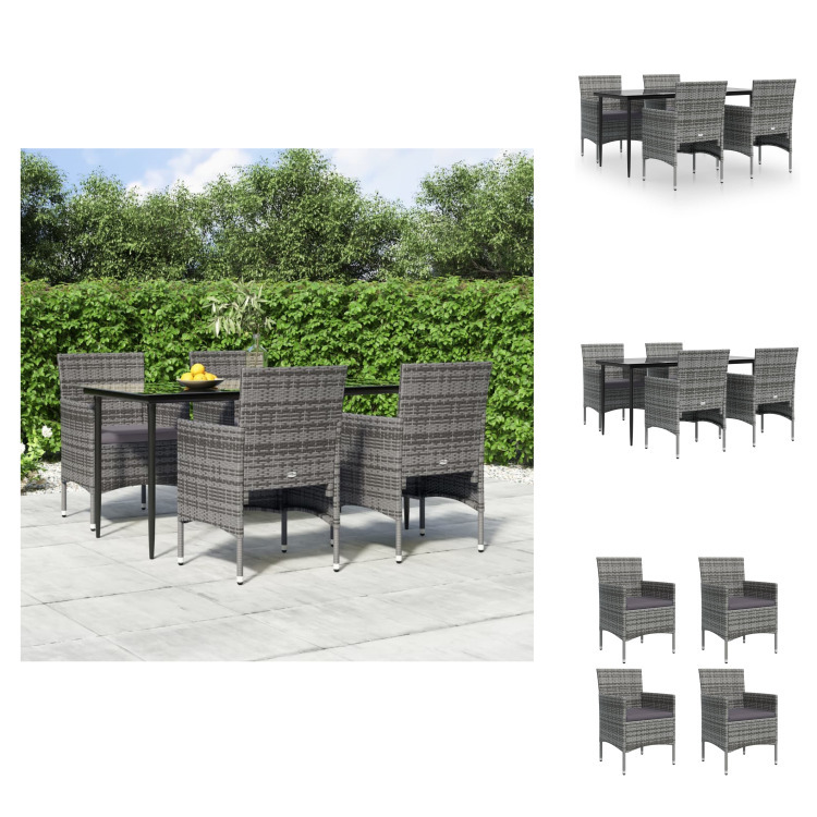 vidaXL 5-dielny záhradný jedálenský set s vankúšmi sivý a čierny - Záhradné nábytkové zostavy