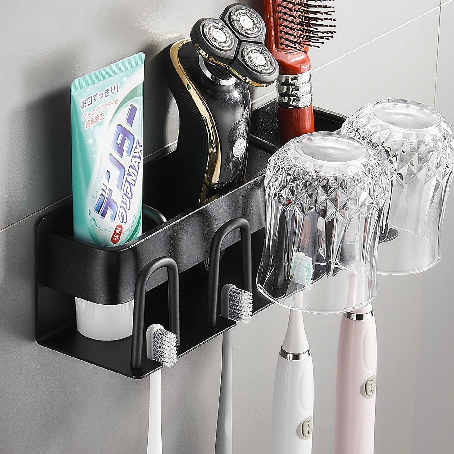 JedBesetzt Zahnbürstenhalter, Zahnbürstenhalter, Zahnbürstenhalter/Wandhalterung, Zahnbürstenbecherhalter, ohne Bohren, für Rasierer, Zahnpasta, Kamm, Zahnbürstenkopf K-MM-2612-35