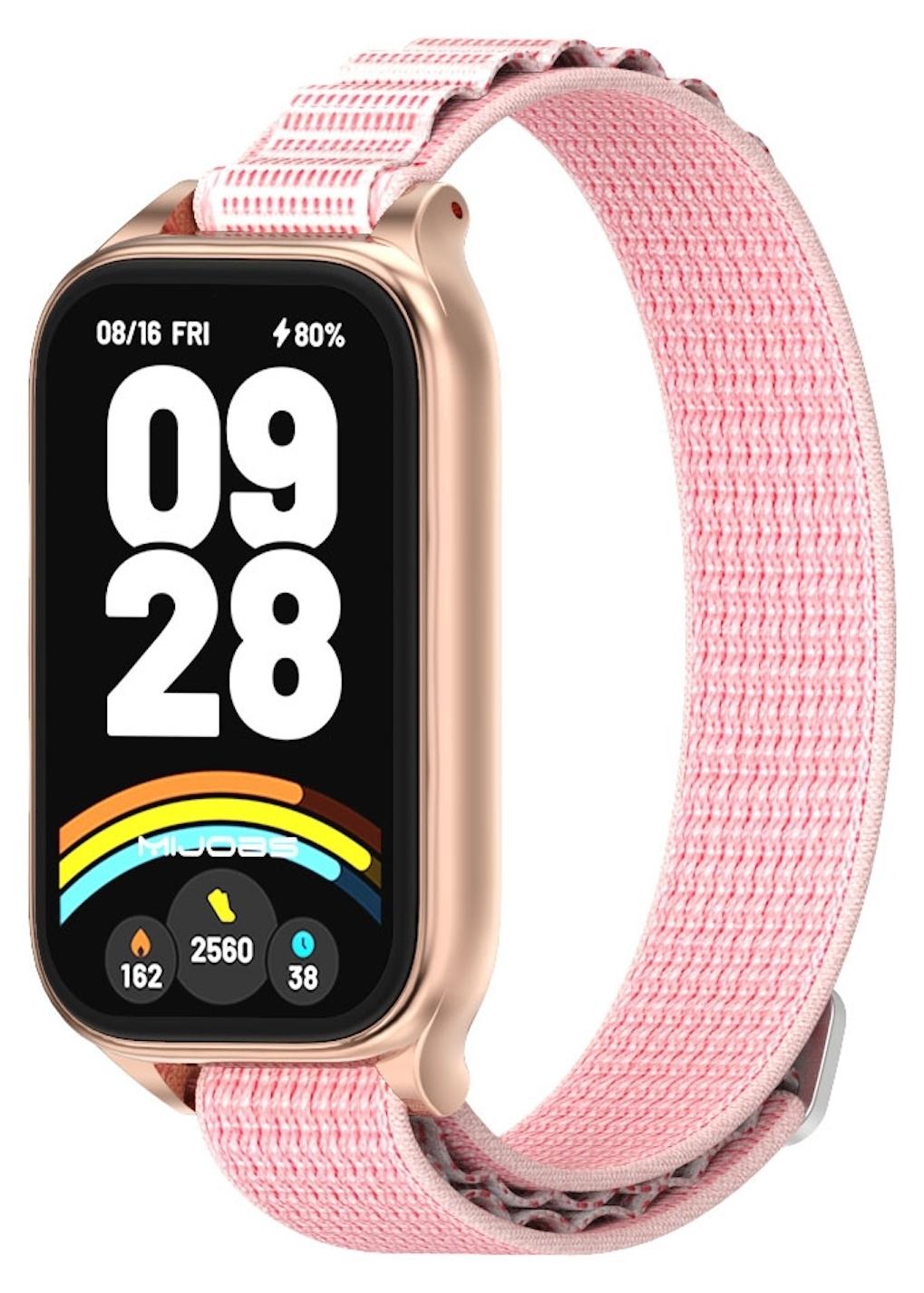 Pre Xiaomi Smart Band 9 Active / Redmi Band 3 Nylonový náramok na ruku s kovovým rámom Ružová / Rose Gold