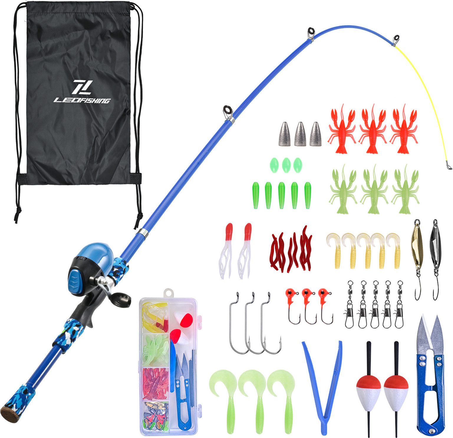 Lixada Kinder-Angelrute, Teleskop-Casting-Rute mit Rolle, Kinder-Angelausrüstungsset, Angelausrüstung, Blau