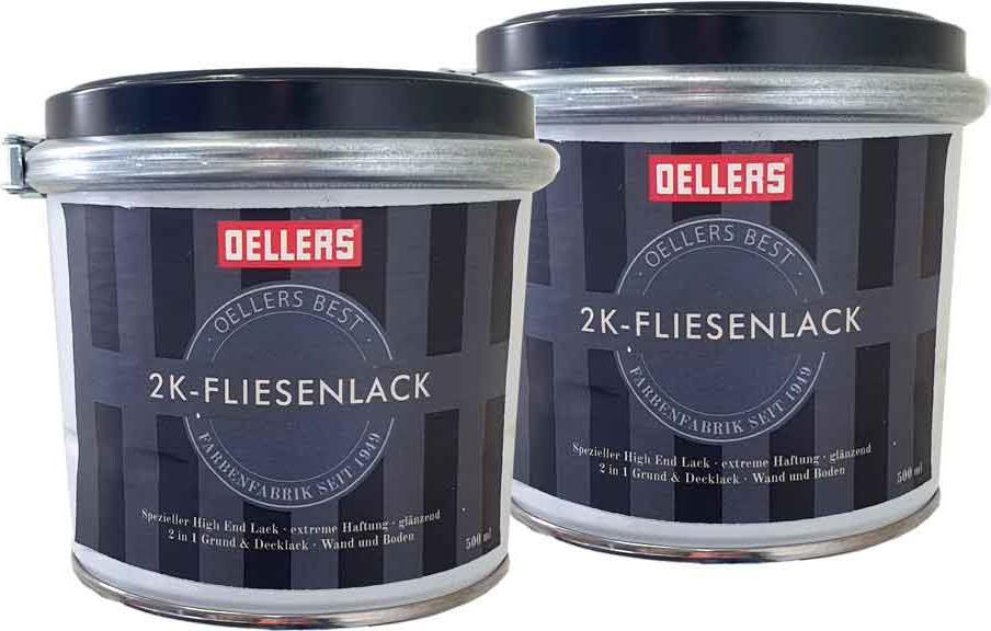 OELLERS Best OELLERS Fliesenlack, 2 Komponenten, weiß glänzend, Fliesenfarbe für Wand und Bodenfliesen, 2x500ml