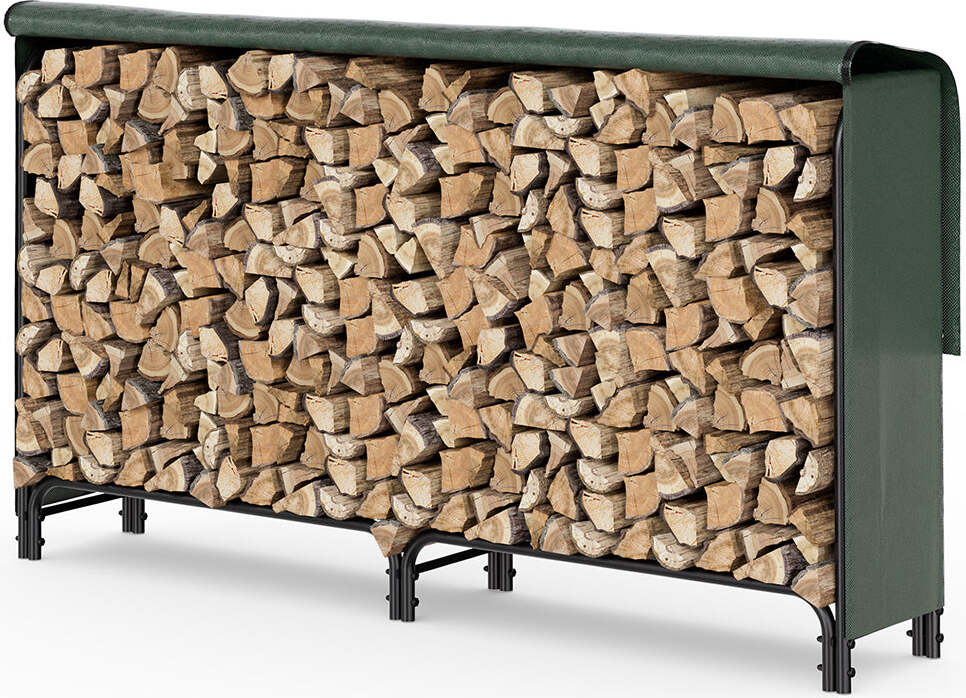 VOUNOT® Kaminholzregal Aussen aus Metall mit wasserdichte Abdeckung, 200x116x36 cm VOUNOT Holzscheithalter 2m