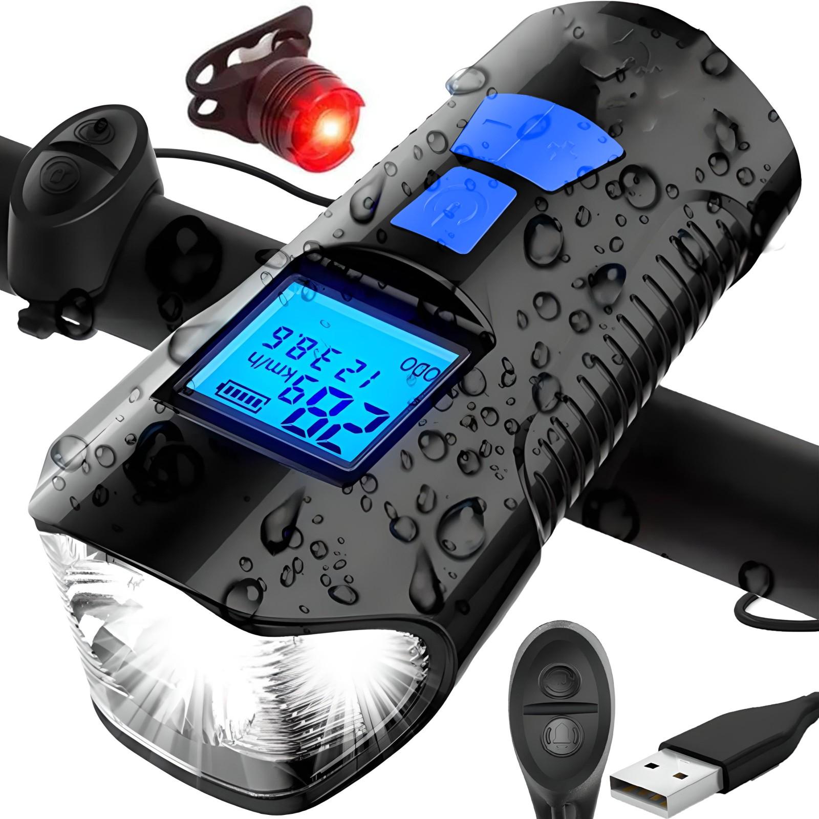 Retoo Lenker montierte wiederaufladbare Fahrradlampe mit Klingelzähler wasserdicht 300 lm