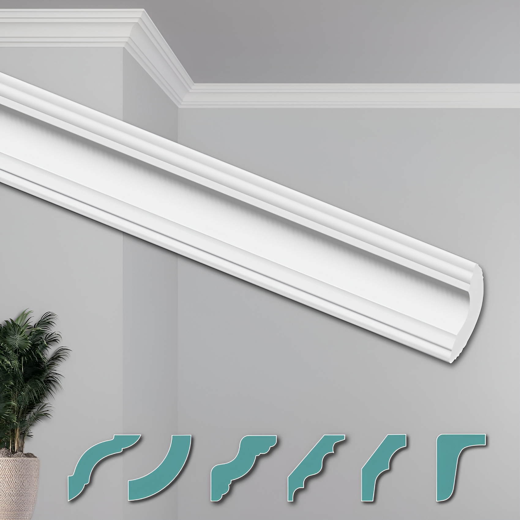 HEXIMO Deckenleisten modern XPS Styropor weiß, 2 Meter Stuckleisten Styroporleisten Zierleisten Stuck Eckleisten (20 Meter Deckenleisten ZG6) 61640