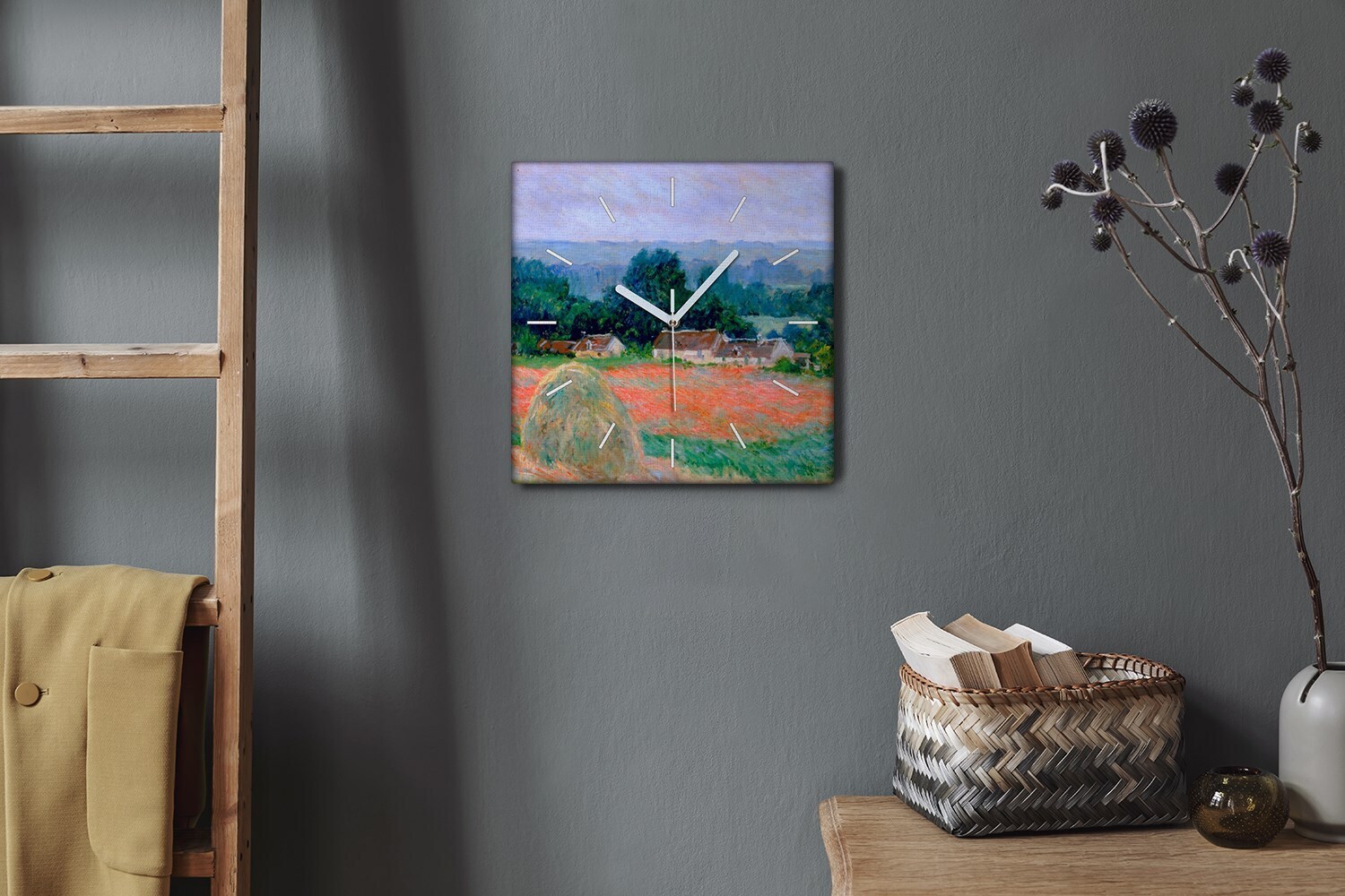 Coloray Hodiny Unikátní 30x30 cm Tiché hodiny Pro obývací pokoj a kuchyň Nástěnné hodiny Plátno Bílé ručičky hodin - Venkovská atmosféra