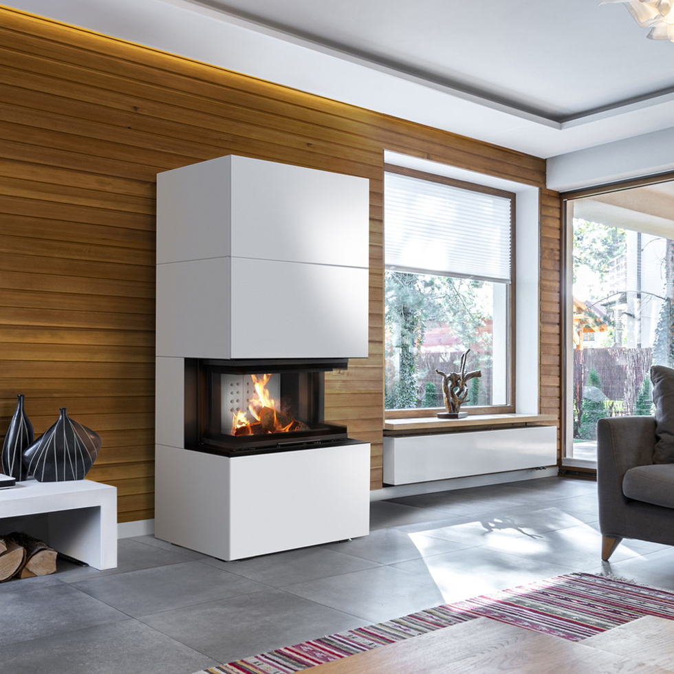 Modulárny krb NBC/EASY BOX 7 kW Ø 160 oceľový plášť biely So zatváracími dvierkami