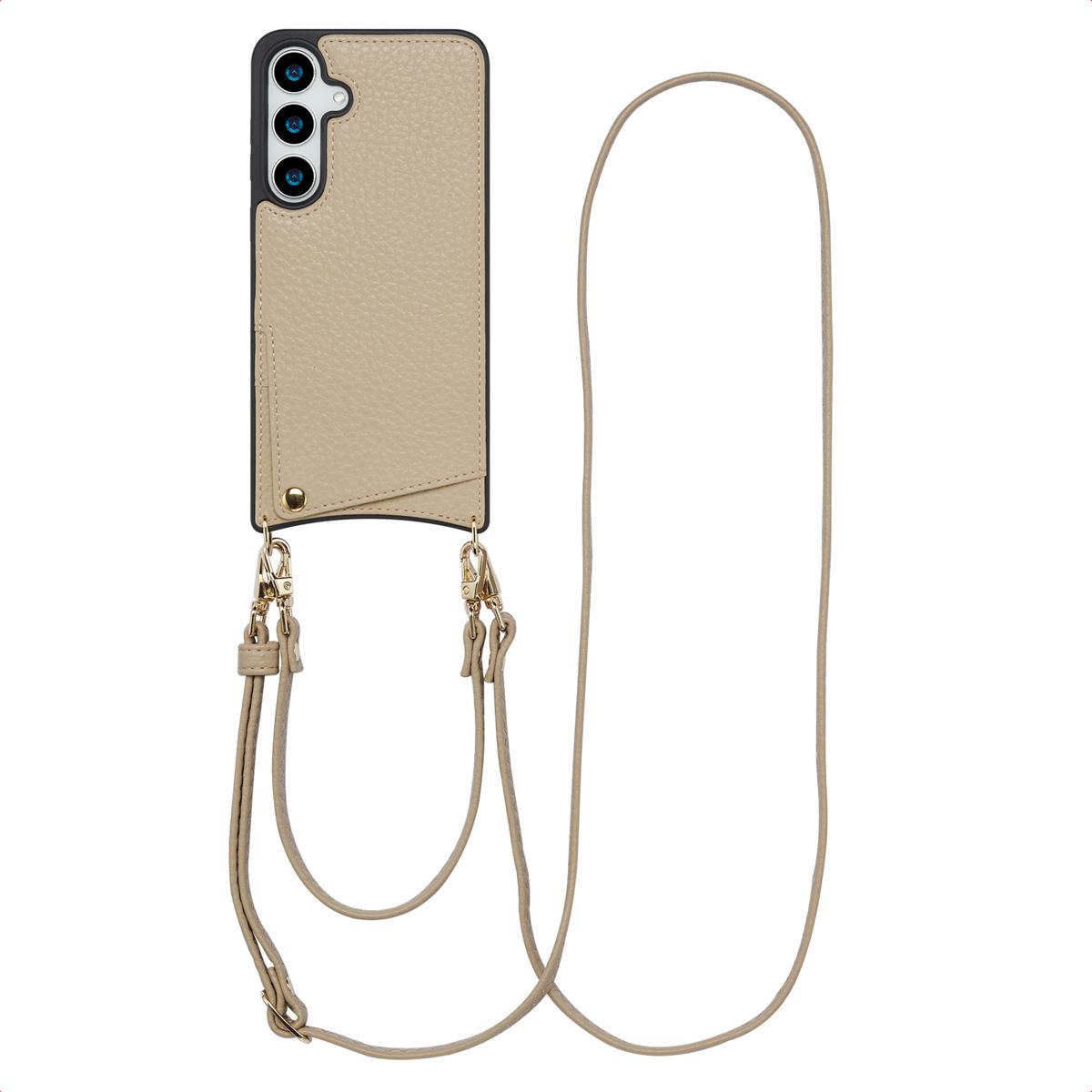 Puzdro na telefón Selencia Nova s káblom a držiakom na karty pre Samsung Galaxy S24 Plus / S25 Plus - béžové