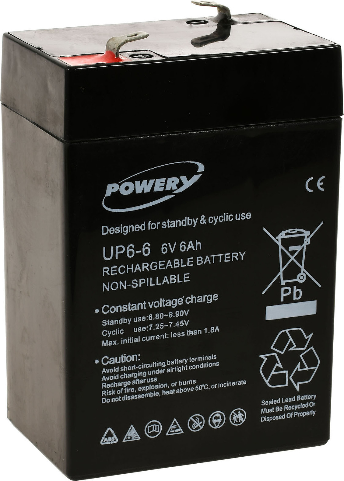 Powery Blei-Gel Akku für Solaranlagen, Alarmanlagen 6V 6Ah (ersetzt auch 4Ah, 4,5Ah) G1.86.POW.1.38E