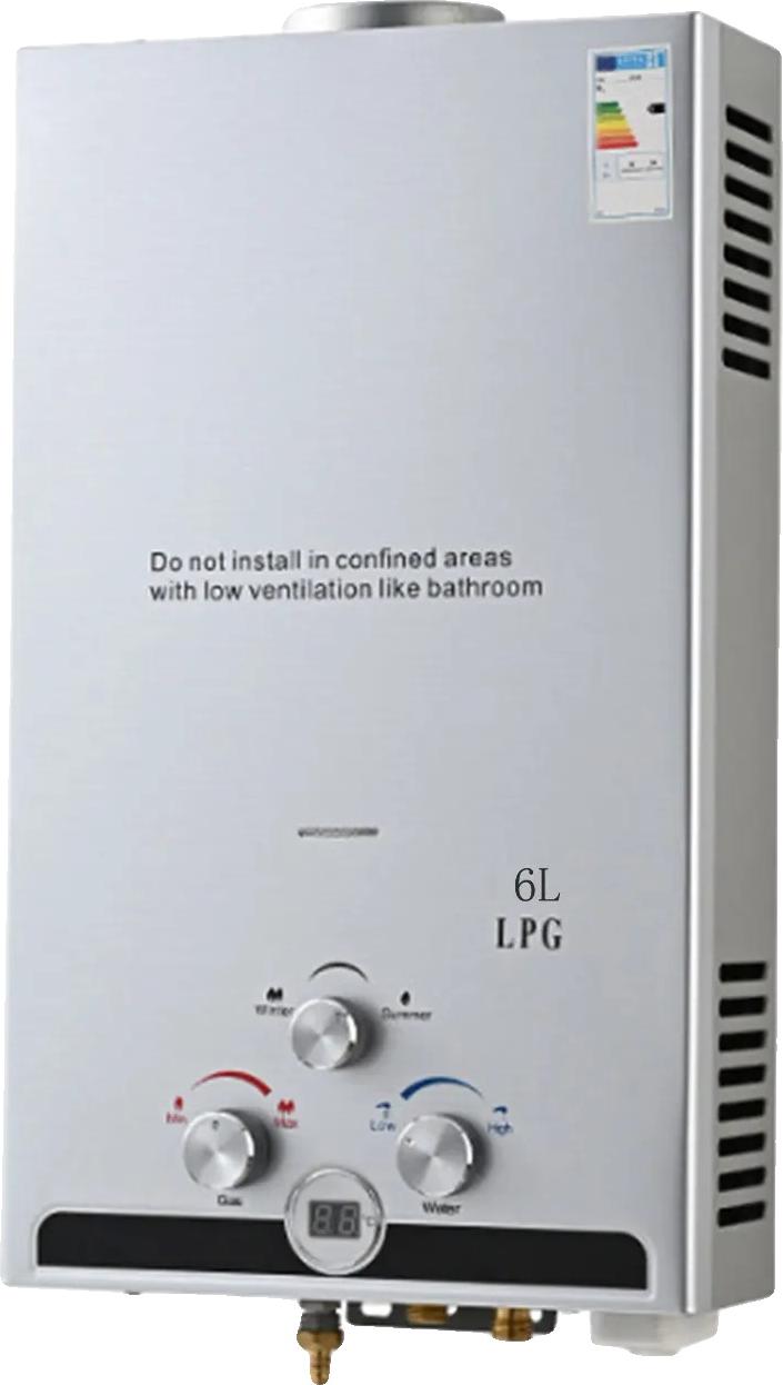 Plynový ohrievač vody, výstup 6 l teplej vody, nástenný dizajn, 6 l, EÚ