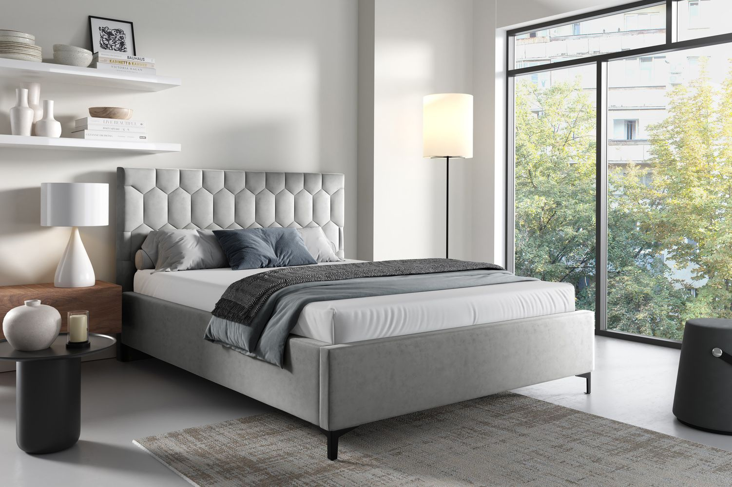 Čalúnená posteľ 140x200 ODETA 7 - svetlo šedá