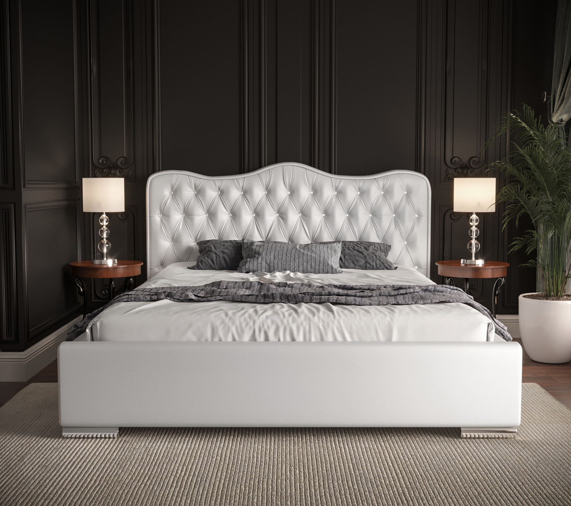 FURMEB24 Elegantná posteľ 160×200 Crystal Royal prešívaná posteľ s kontajnerovým rámom